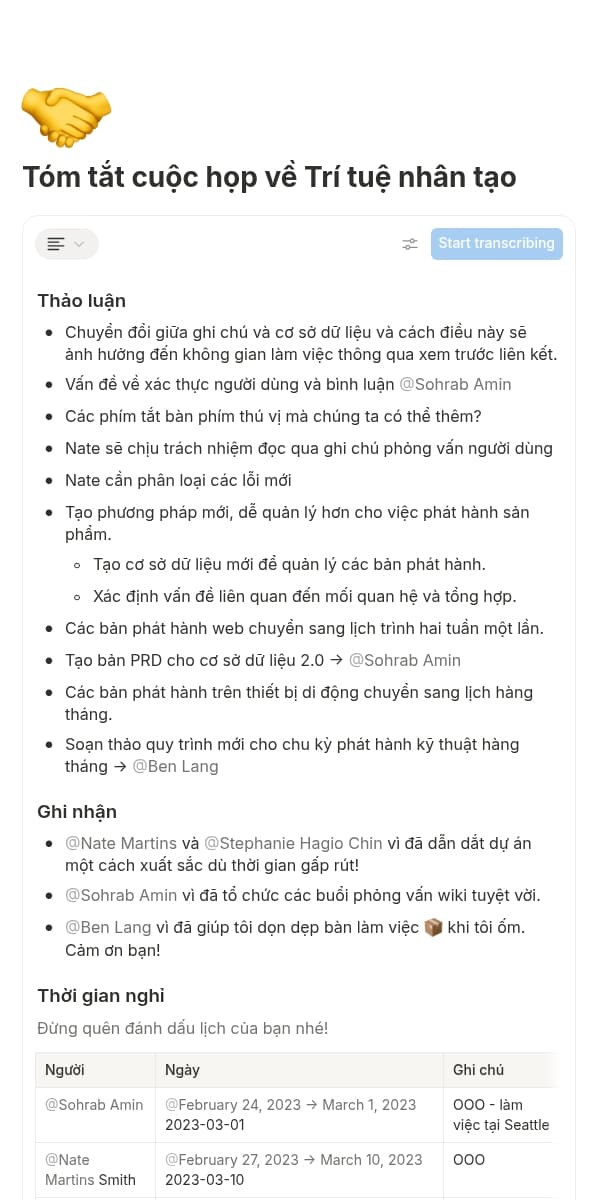 Ảnh chụp màn hình ứng dụng di động Notion