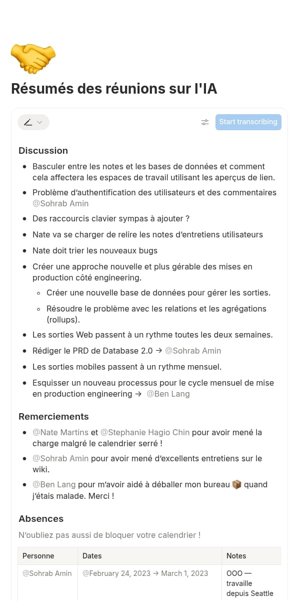 Une capture d’écran de l’application mobile de Notion
