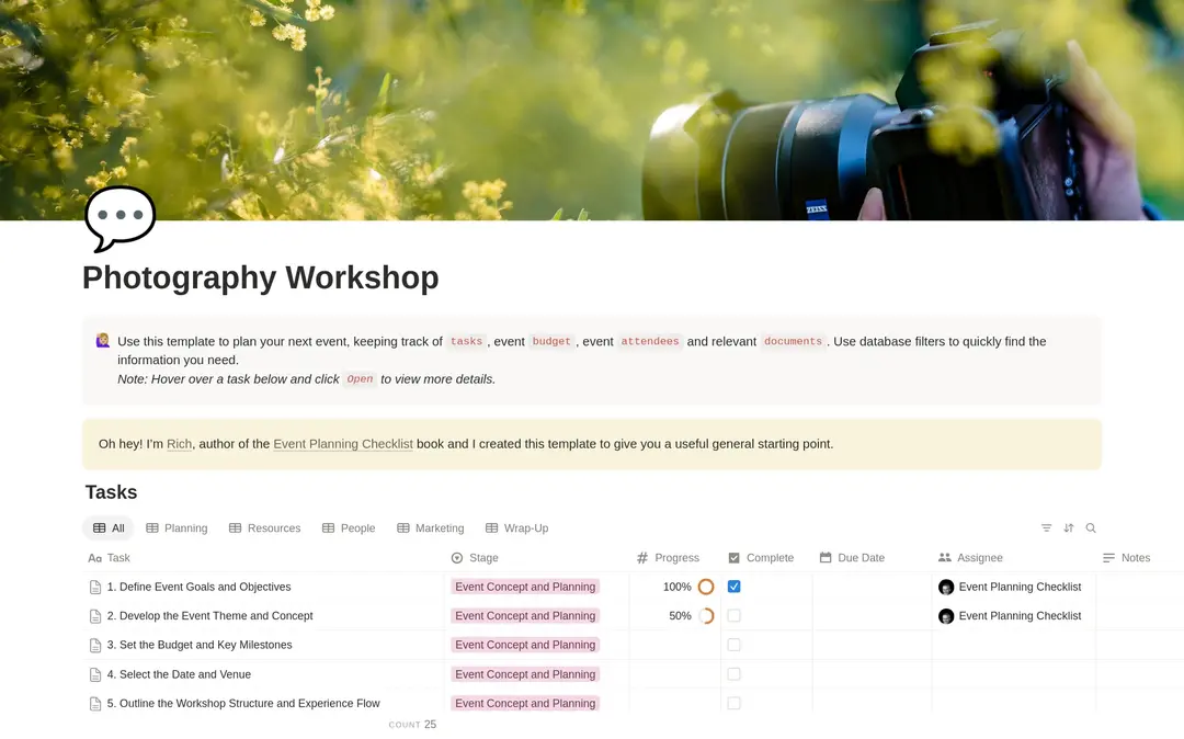 Photography Workshop Planning Checklist preview