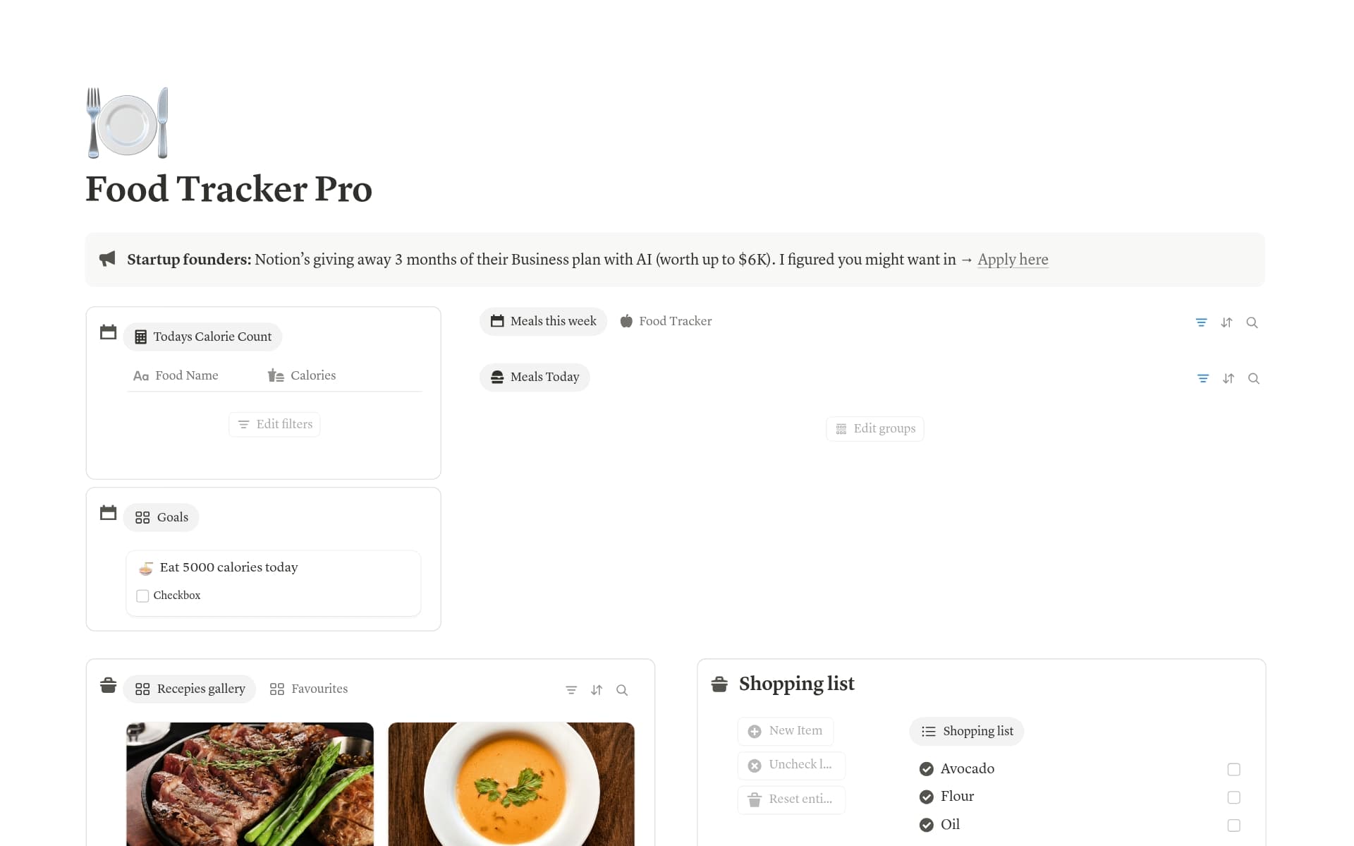 A template preview for Food Tracker Pro