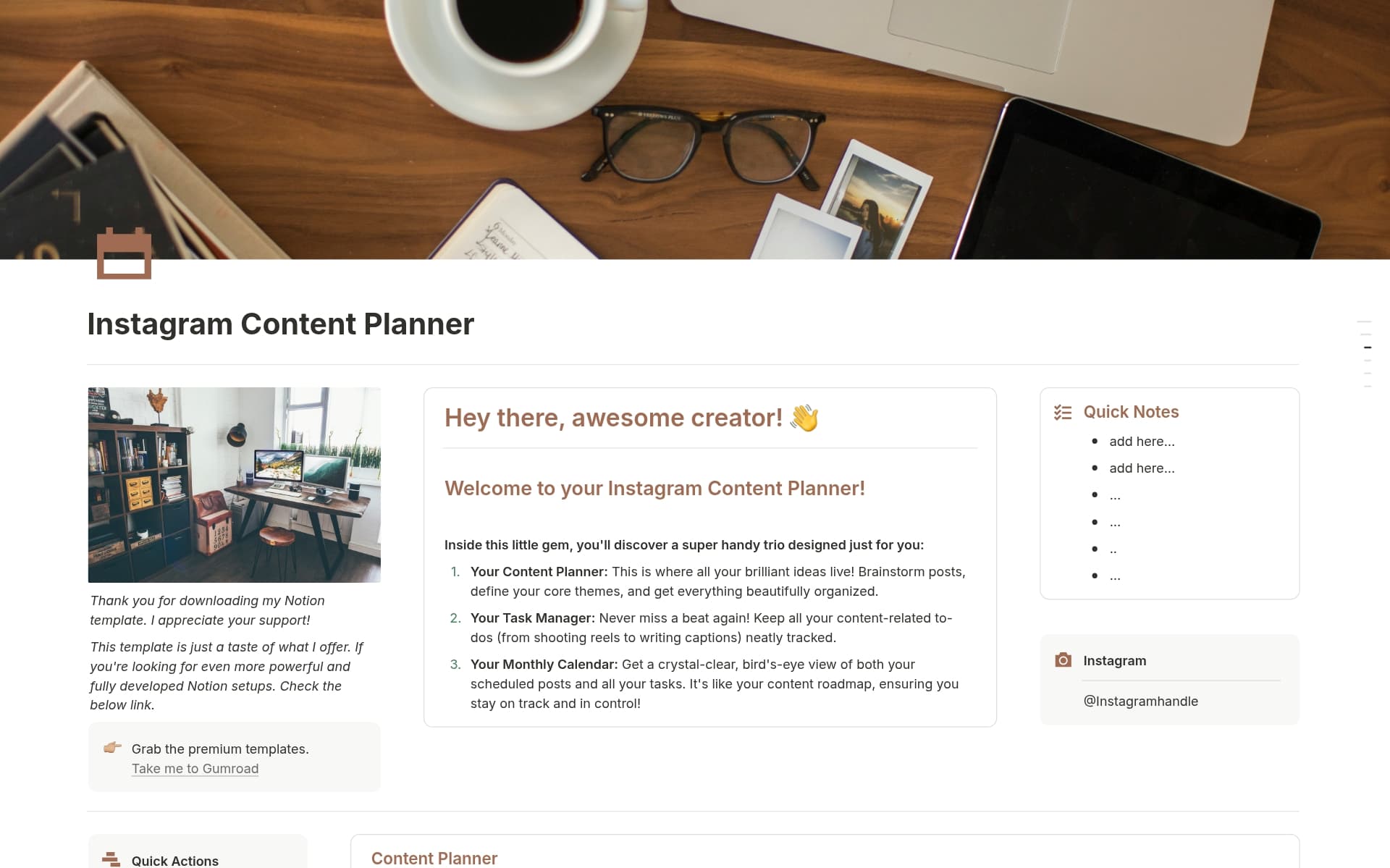 A template preview for Instagram Content Planner