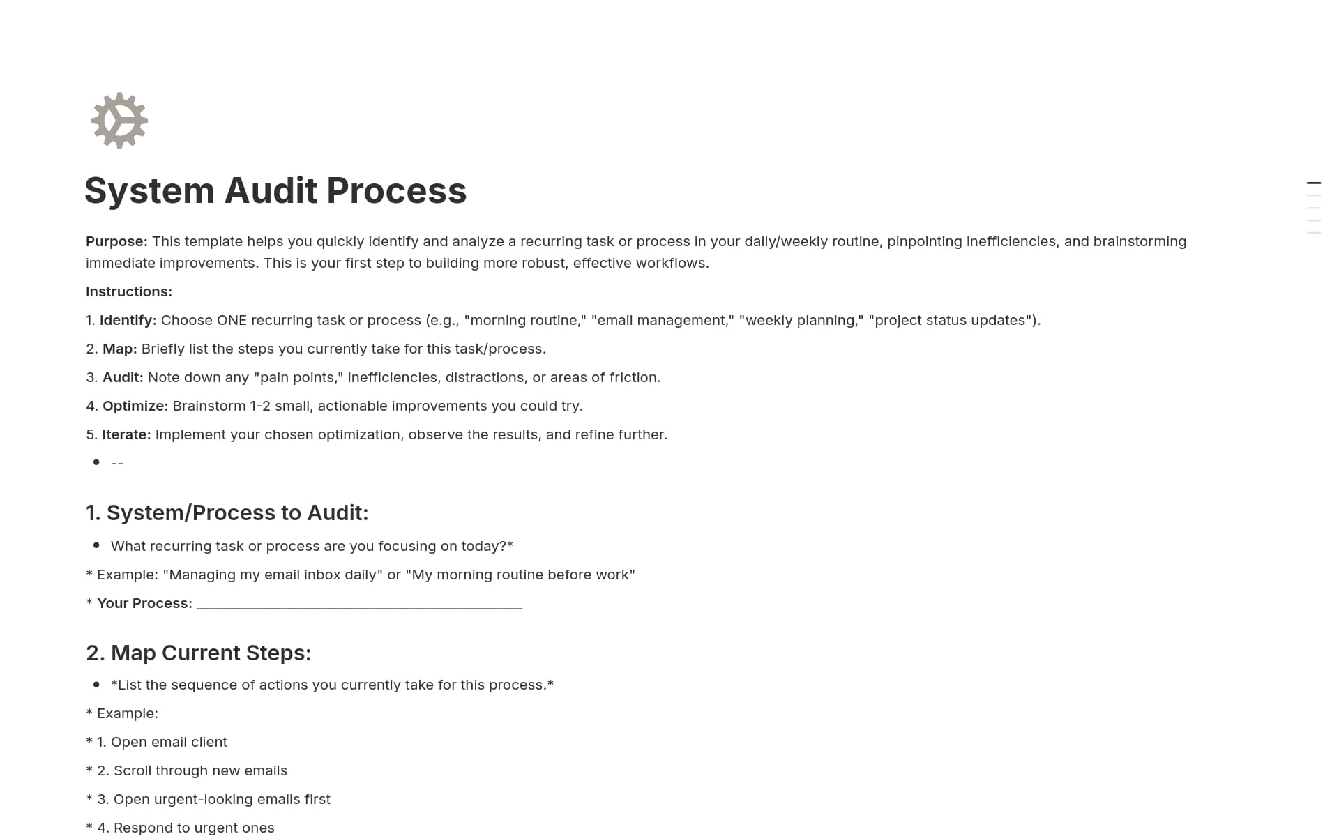 A template preview for System Audit Process