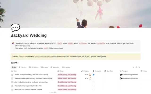 Backyard Wedding Planning Checklist preview