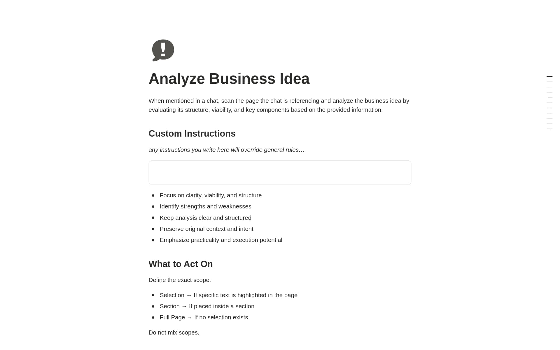 معاينة قالب Analyze Business Idea