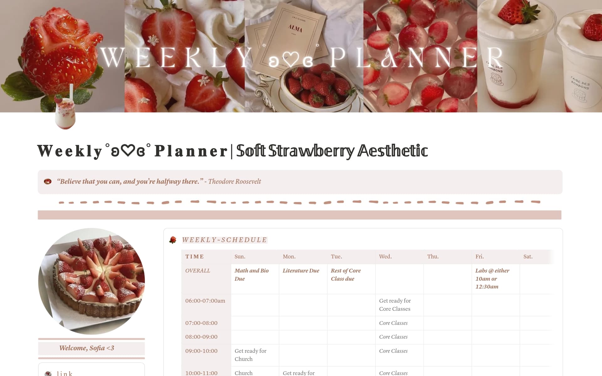 A template preview for Weekly Planner | Soft Strawberry Aesthetic