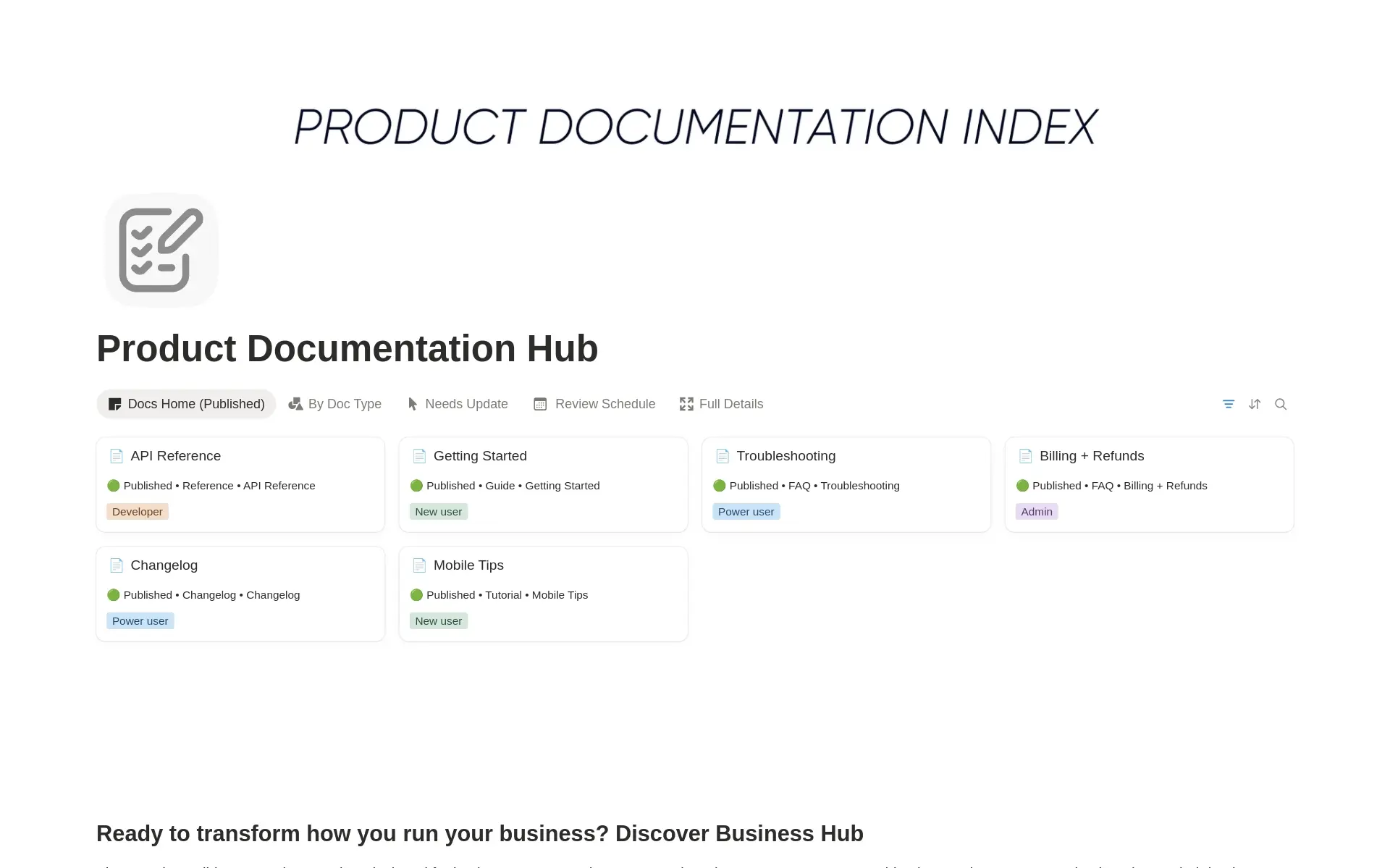 Documentation Hub template preview