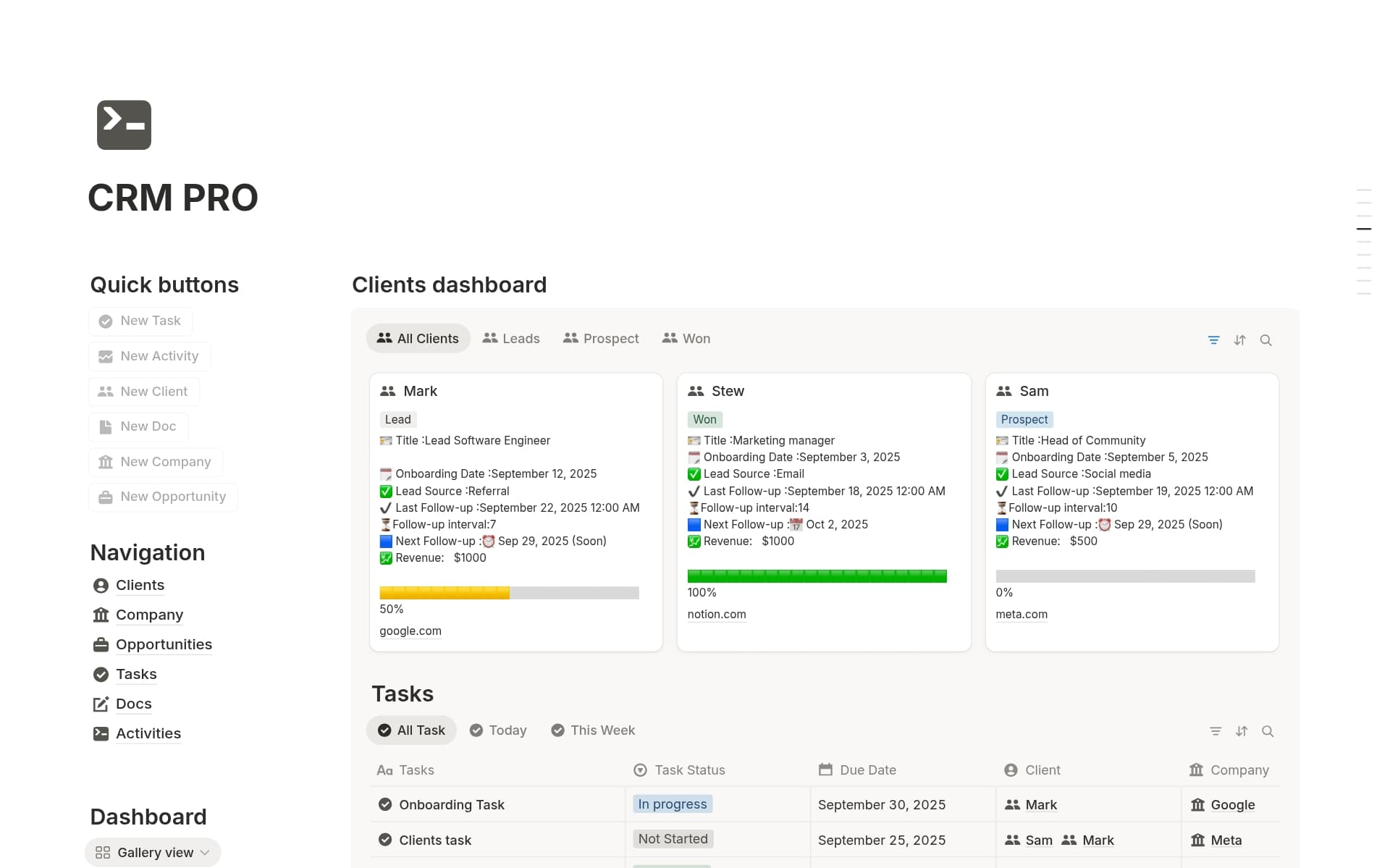 A template preview for CRM PRO