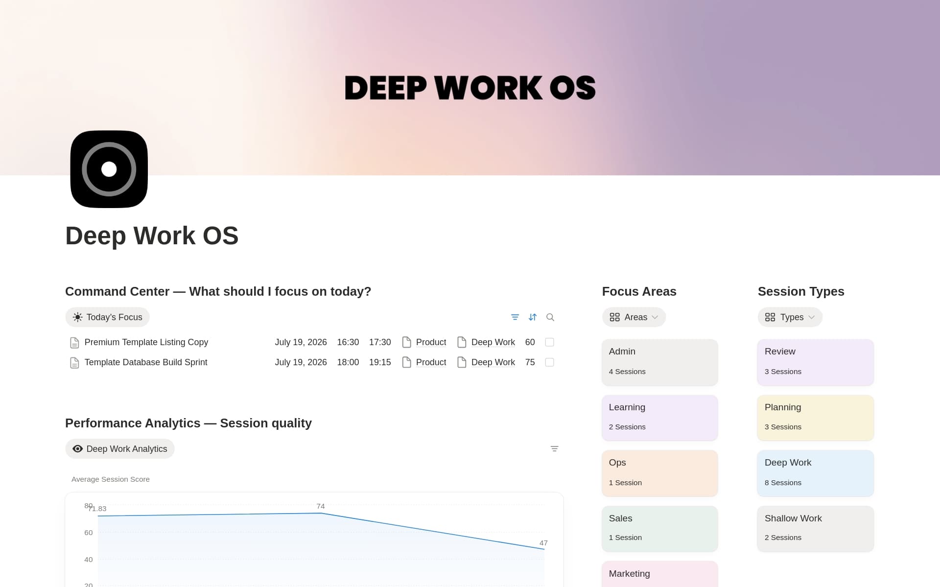 Deep Work OS template preview