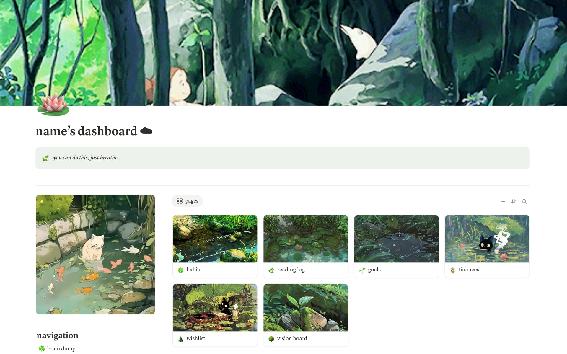 A template preview for ghibli-style life dashboard
