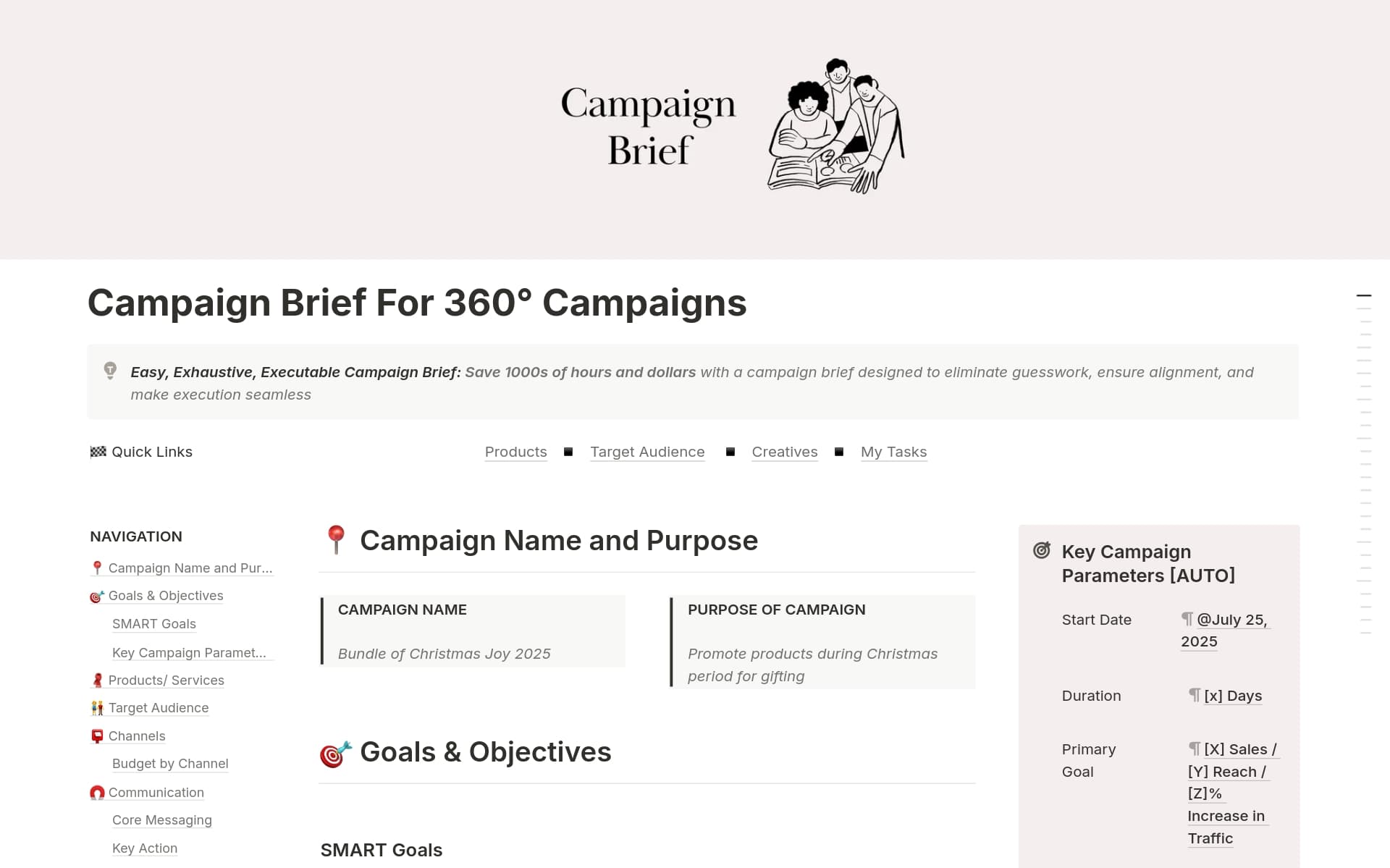 A template preview for 360° Campaign Brief