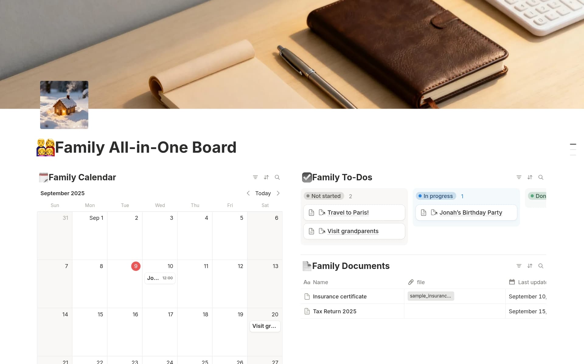 A template preview for Family All-in-One Board