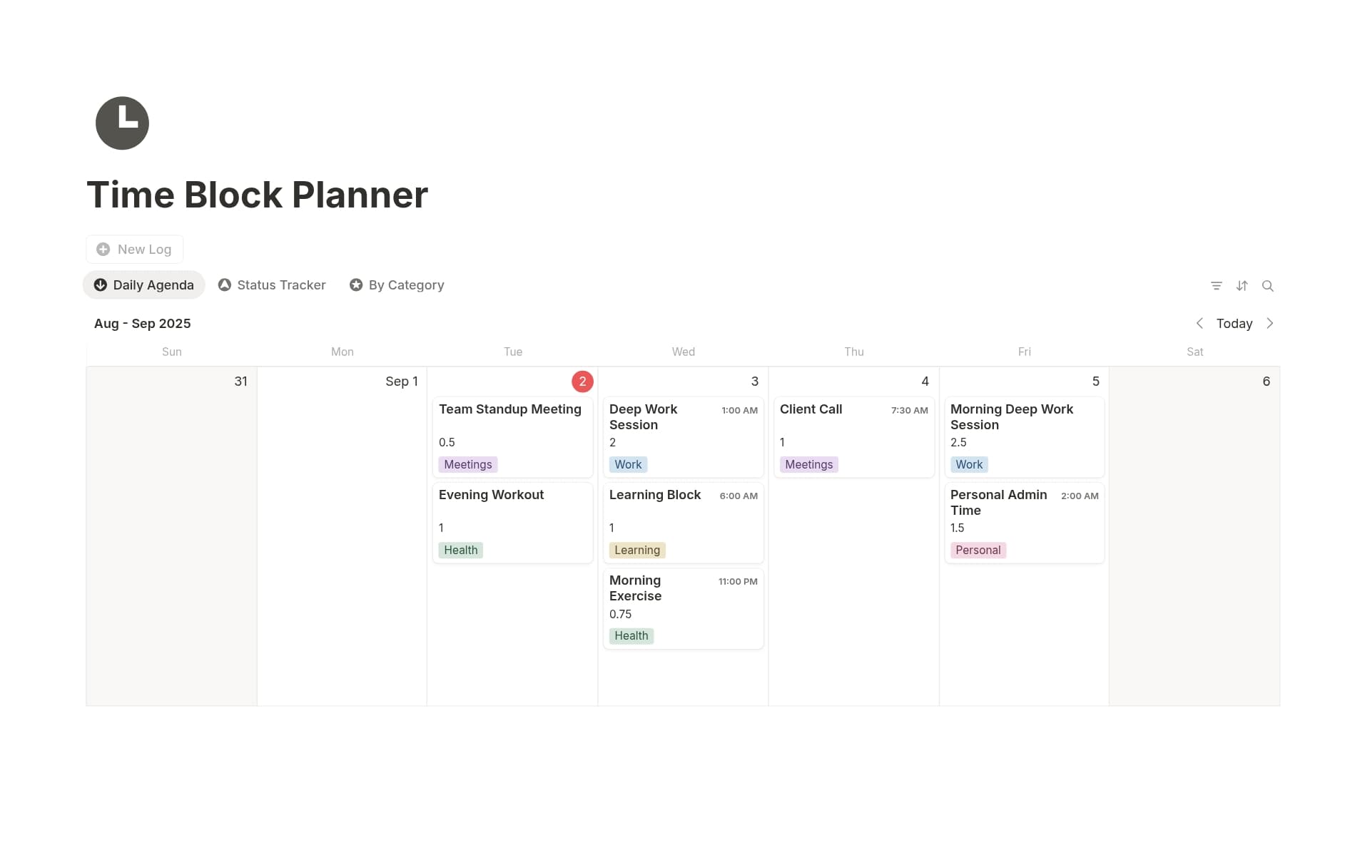 A template preview for Time Block Planner