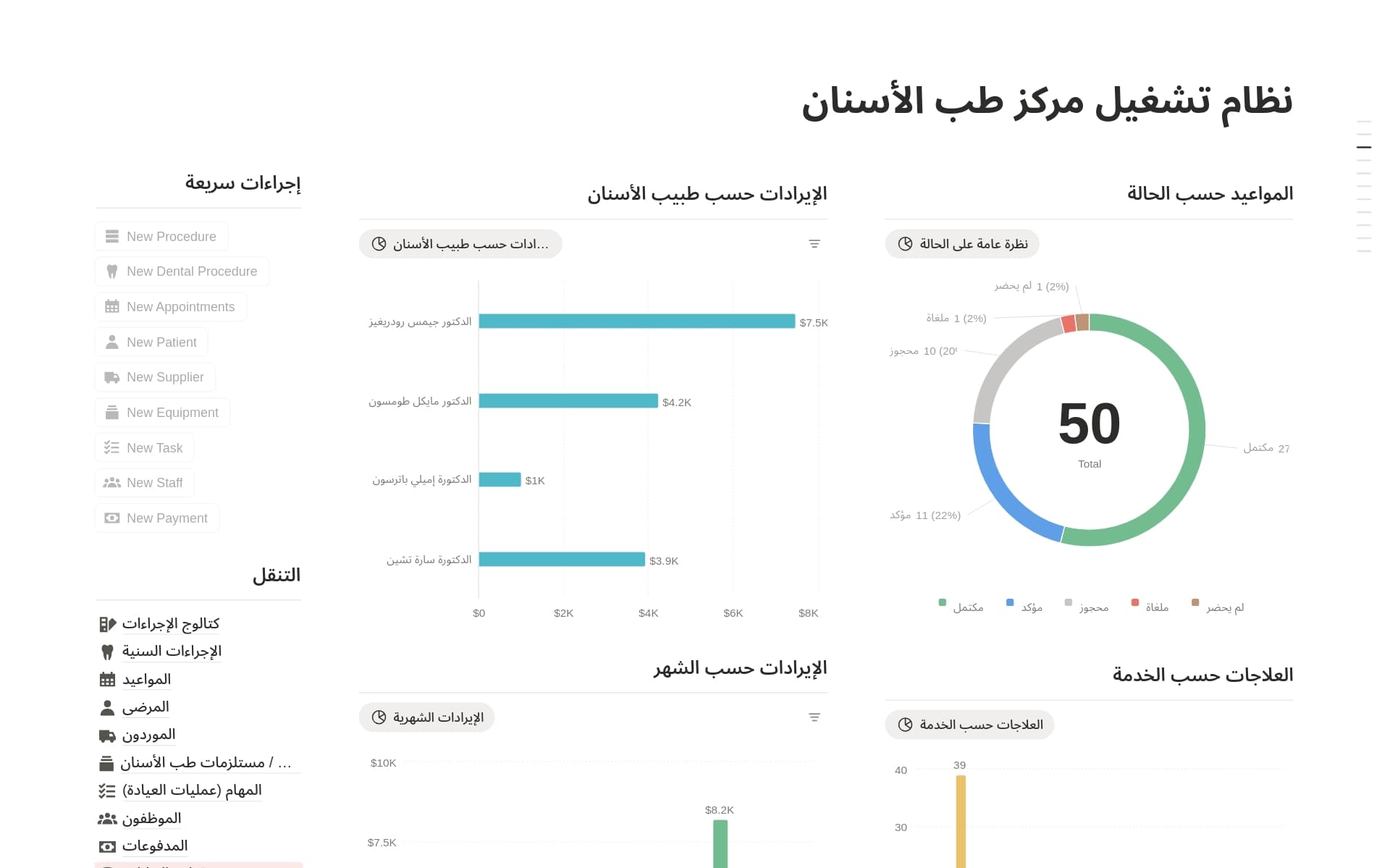 معاينة قالب نظام تشغيل مركز طب الأسنان