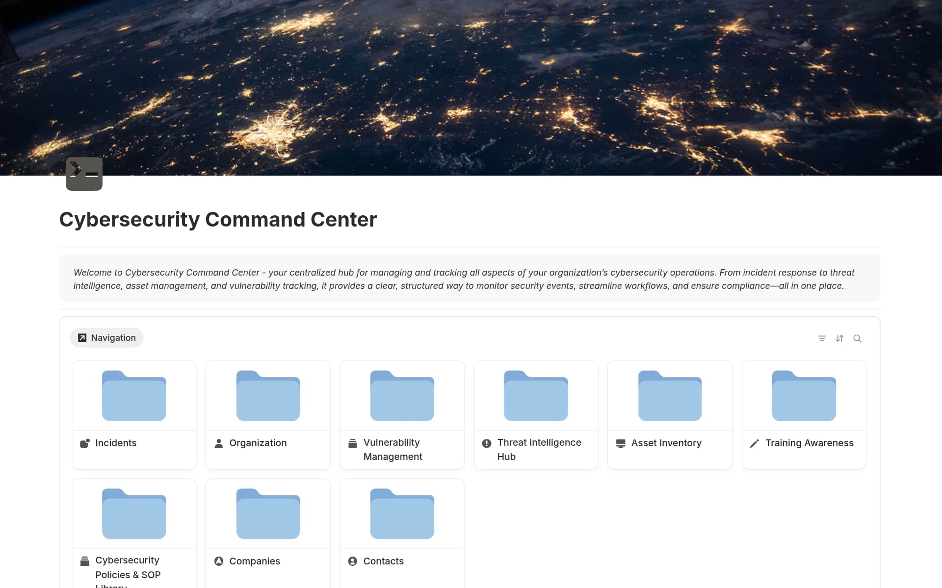 A template preview for Cybersecurity Command Center