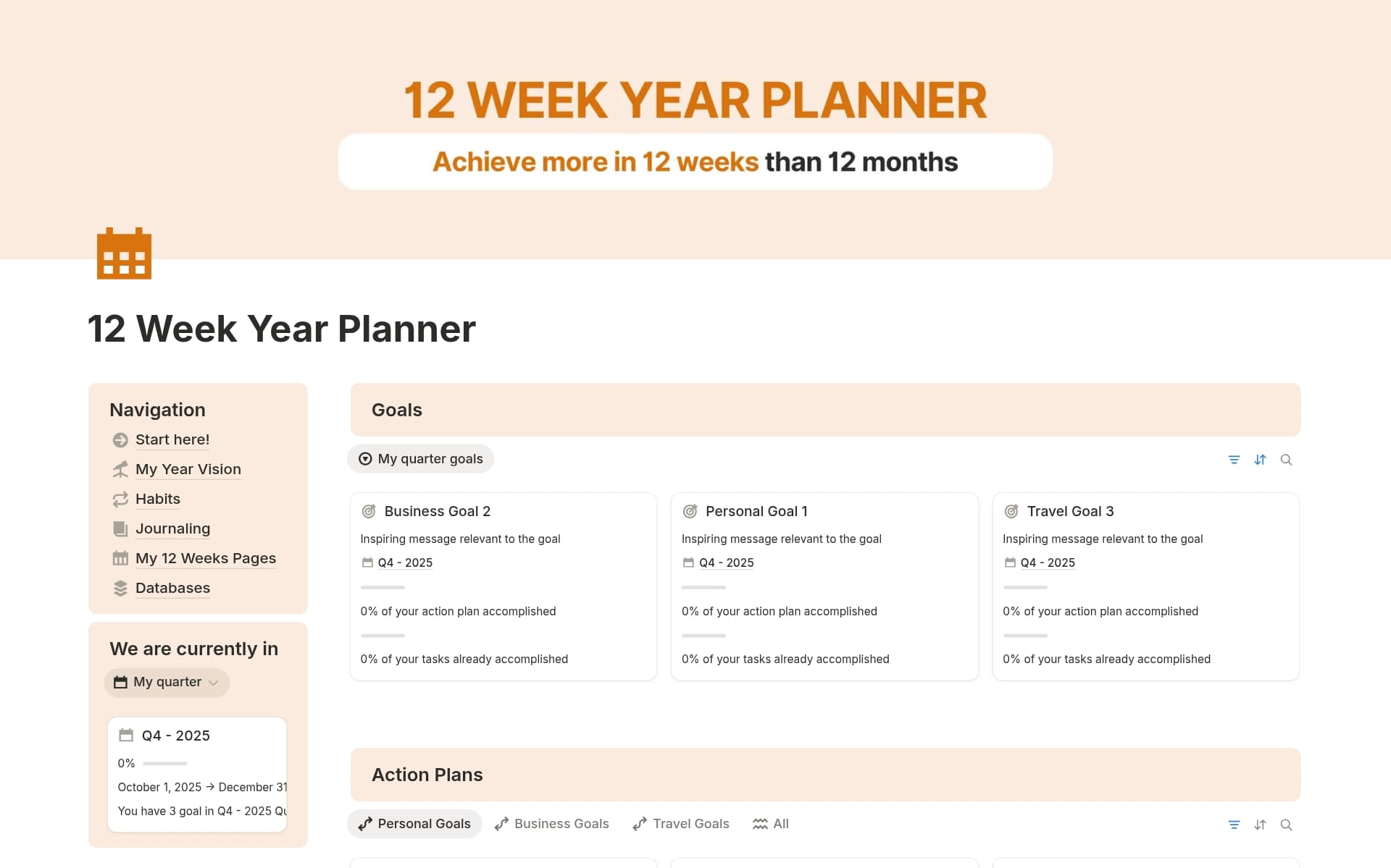 A template preview for 12 Week Year Planner