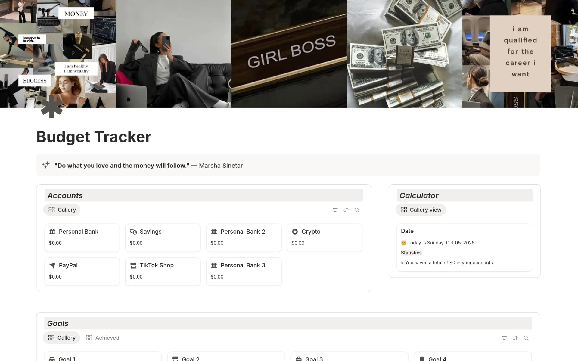 A template preview for Budget Tracker