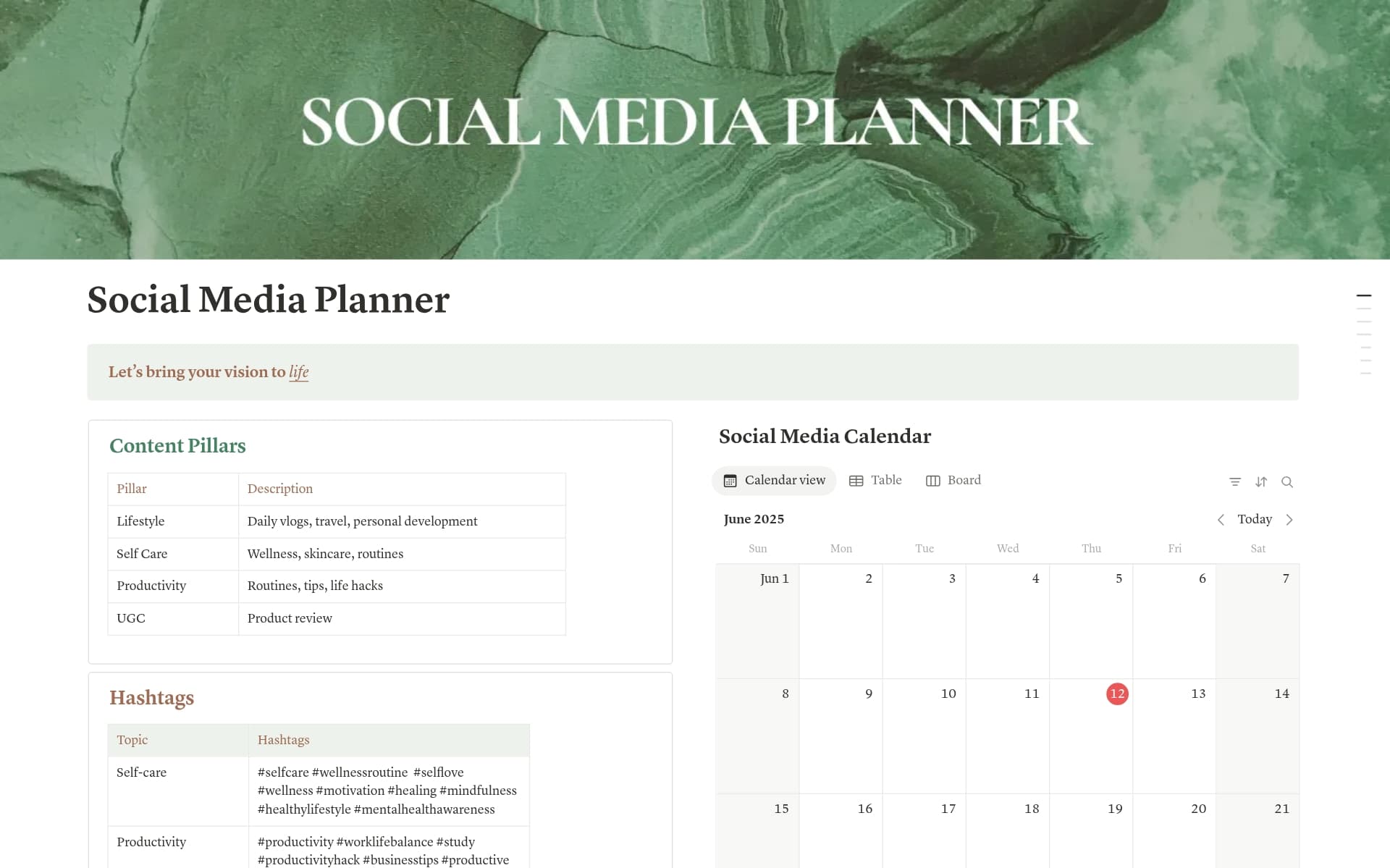 A template preview for Basic Social Media Planner .1