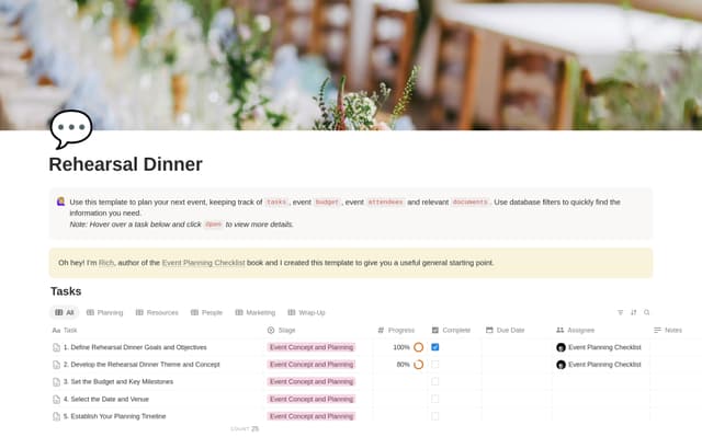 Rehearsal Dinner Planning Checklist preview