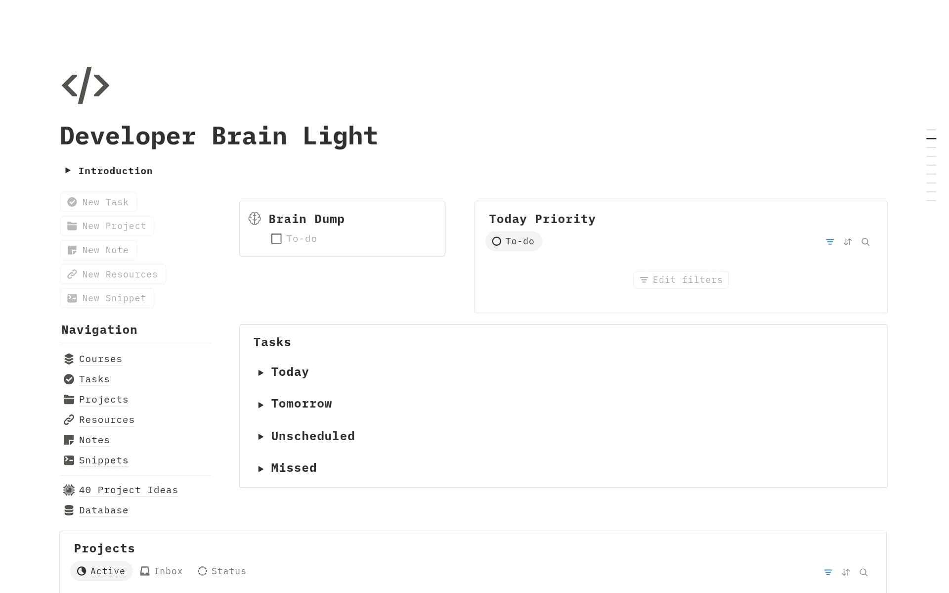 A template preview for Developer Brain Light