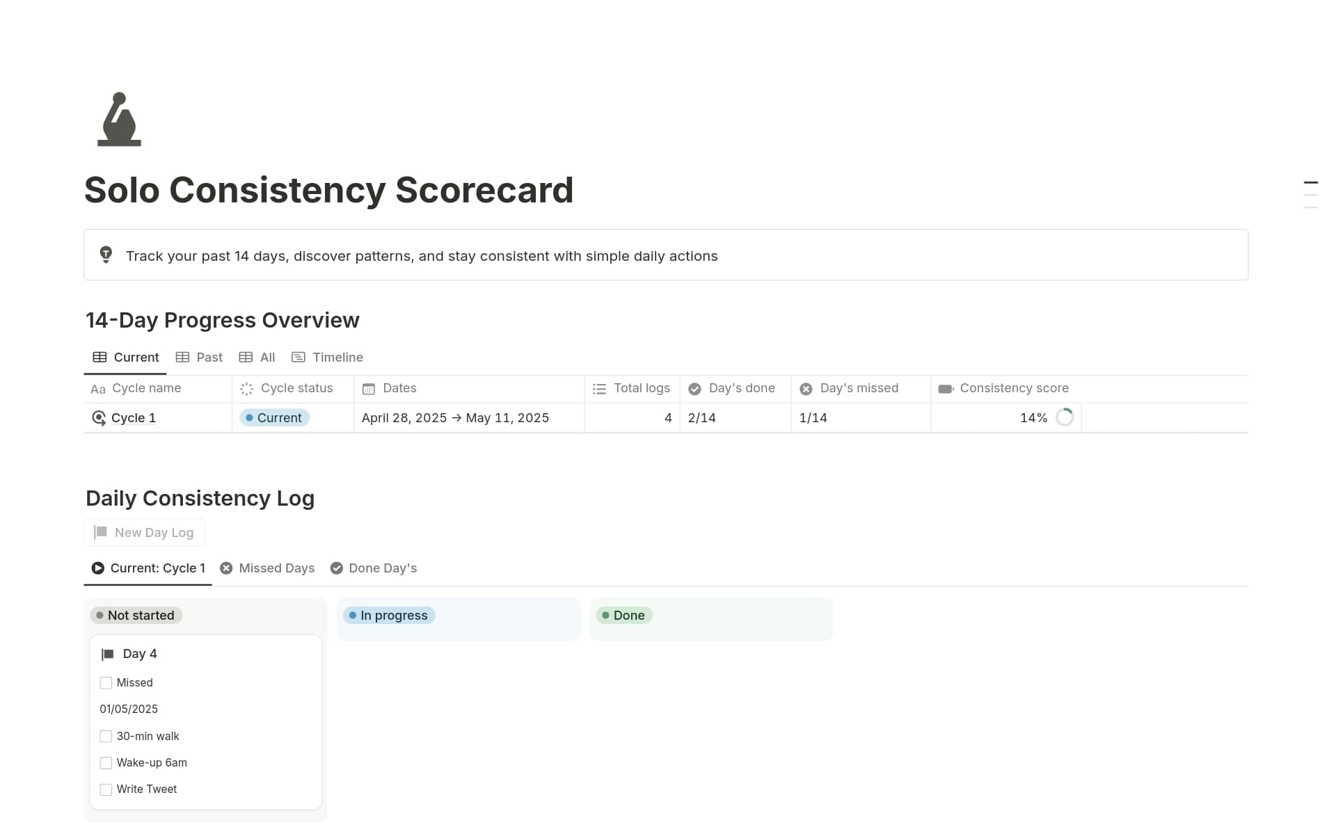A template preview for Solo Consistency Scorecard