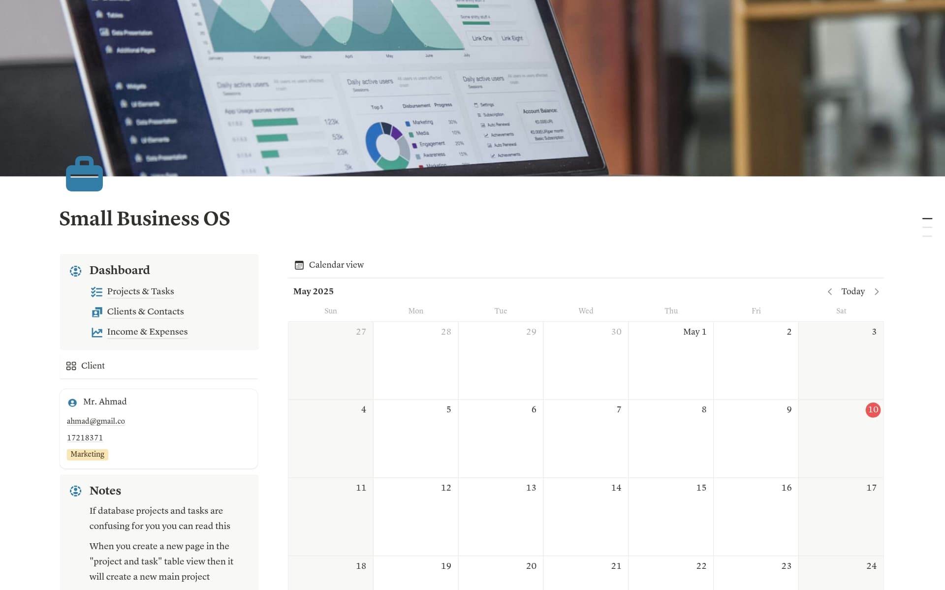 A template preview for Small Business OS