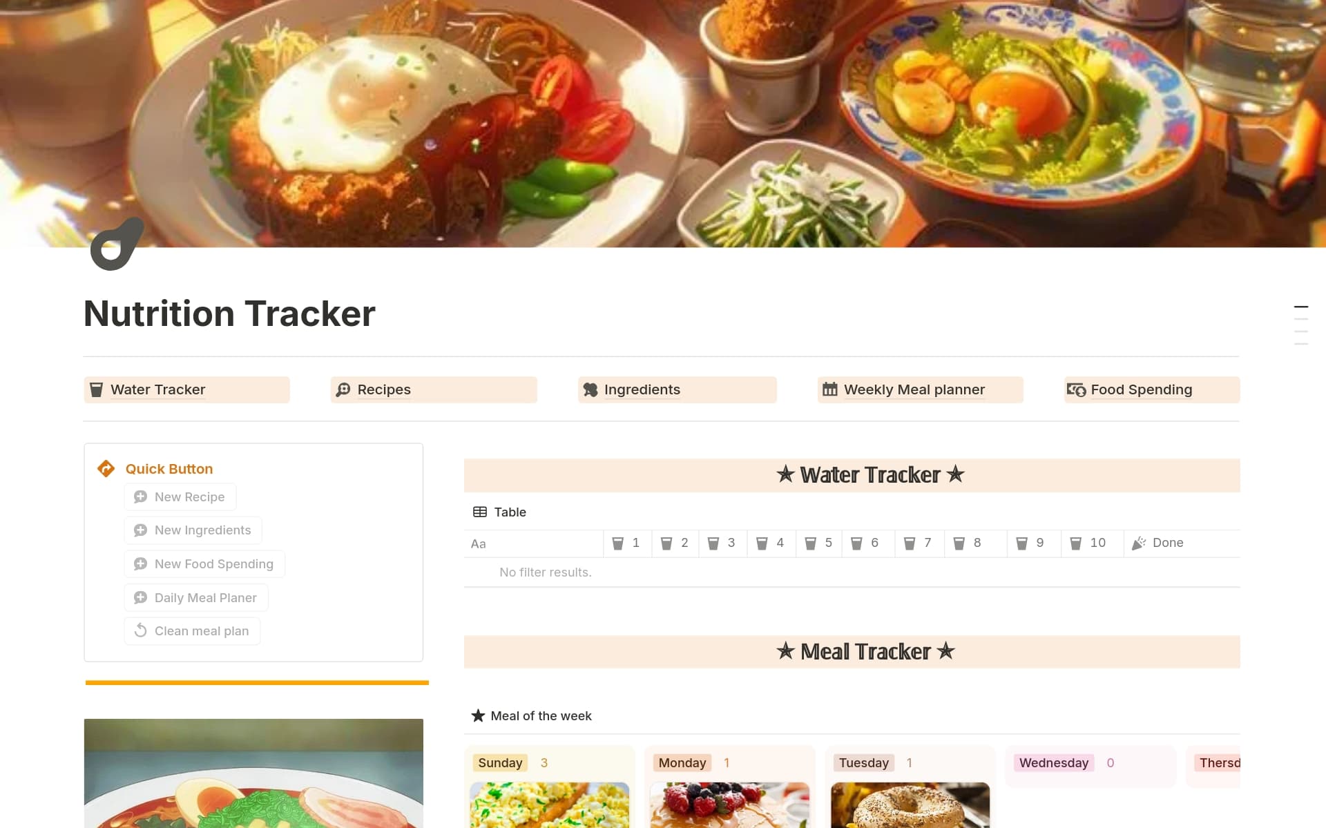 A template preview for Nutrition Tracker