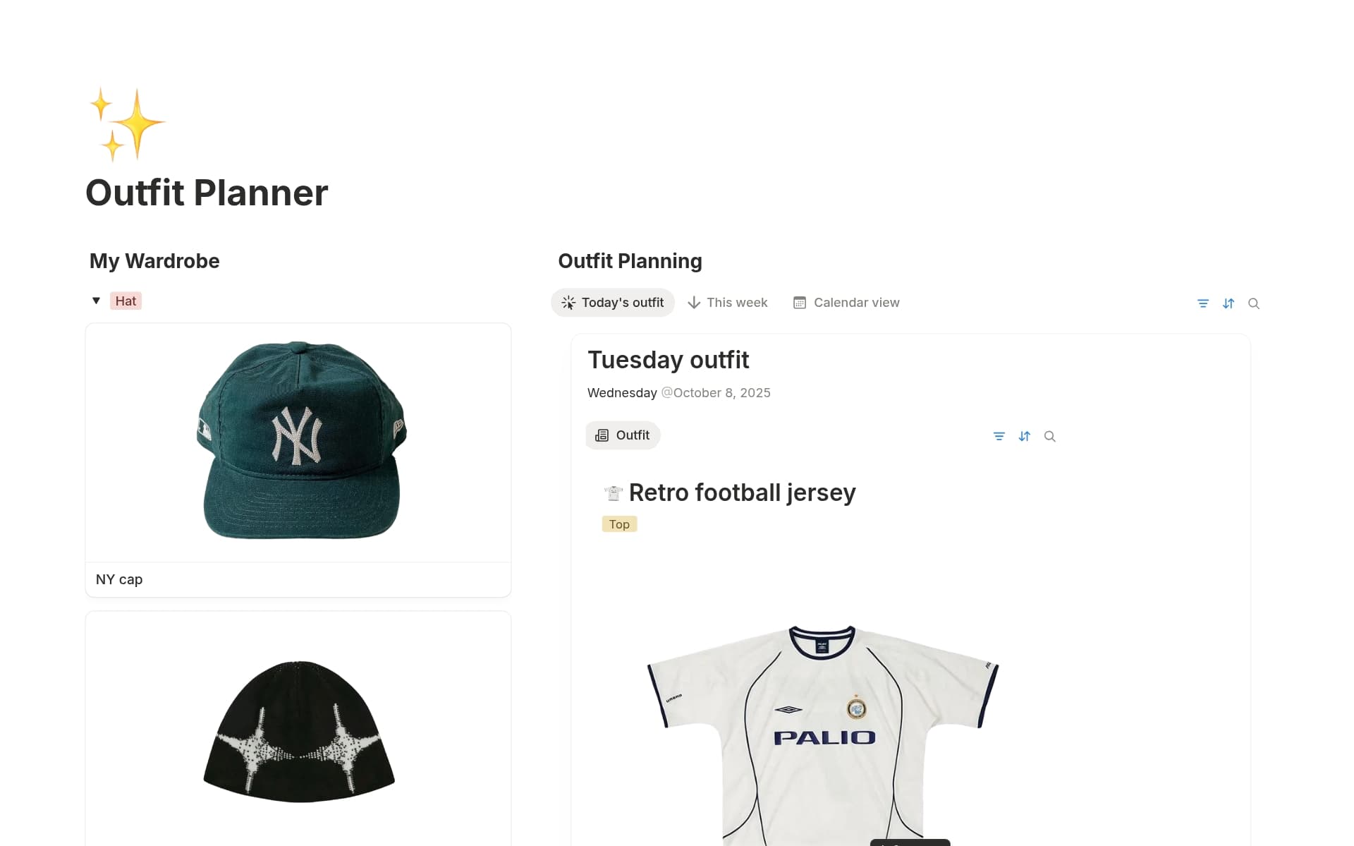 A template preview for Outfit Planner