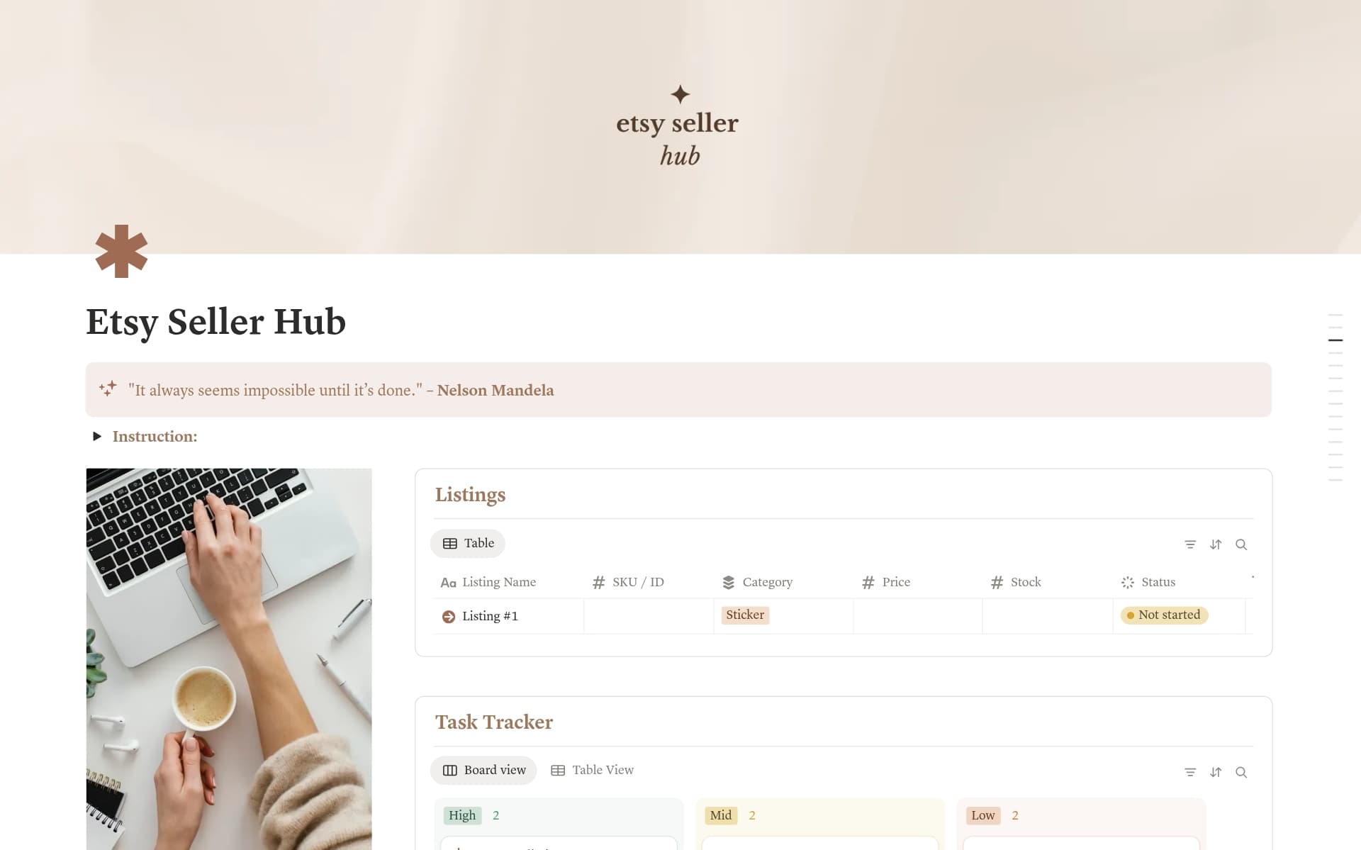 A template preview for Etsy Seller Hub