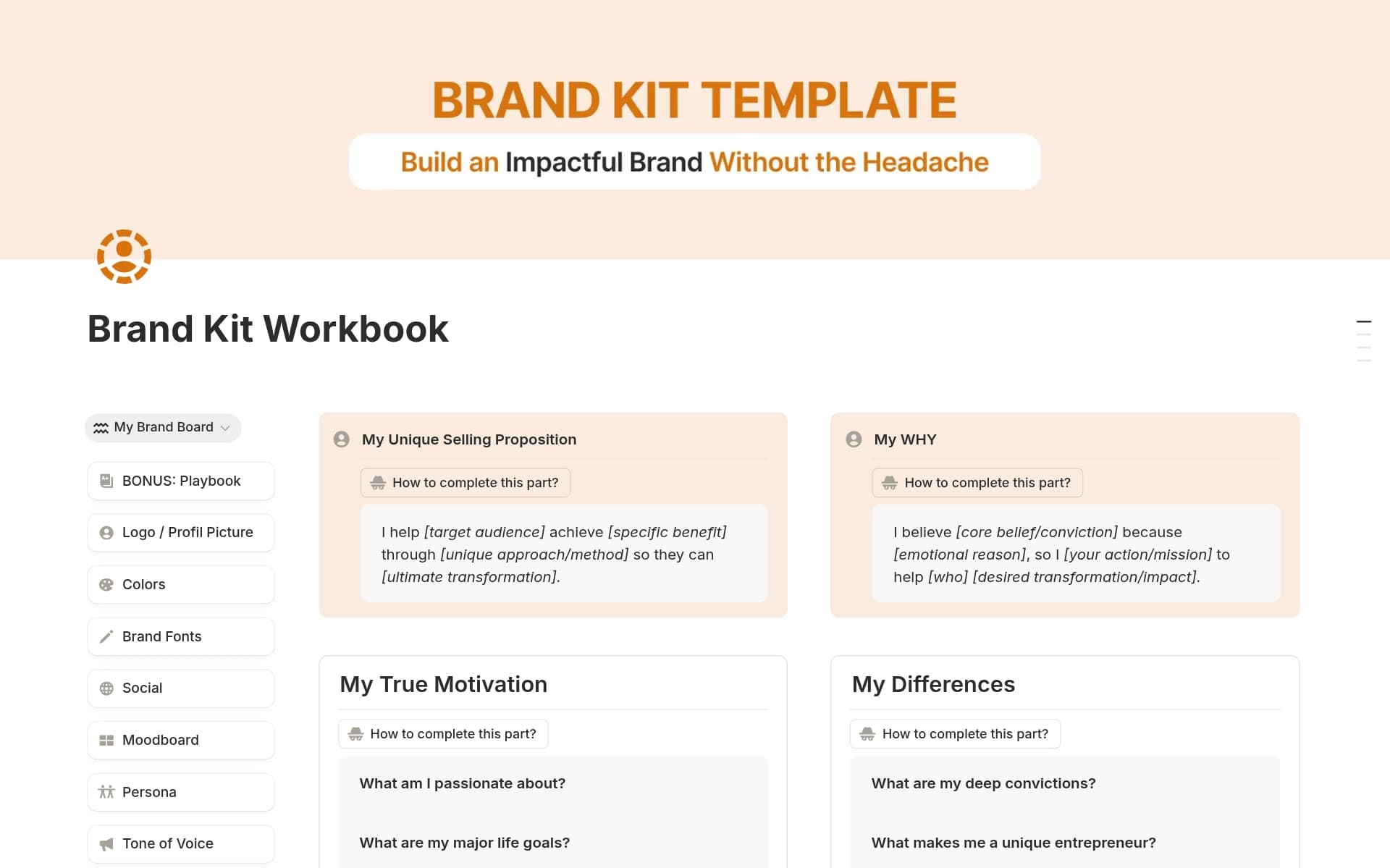 A template preview for Brand Kit Workbook