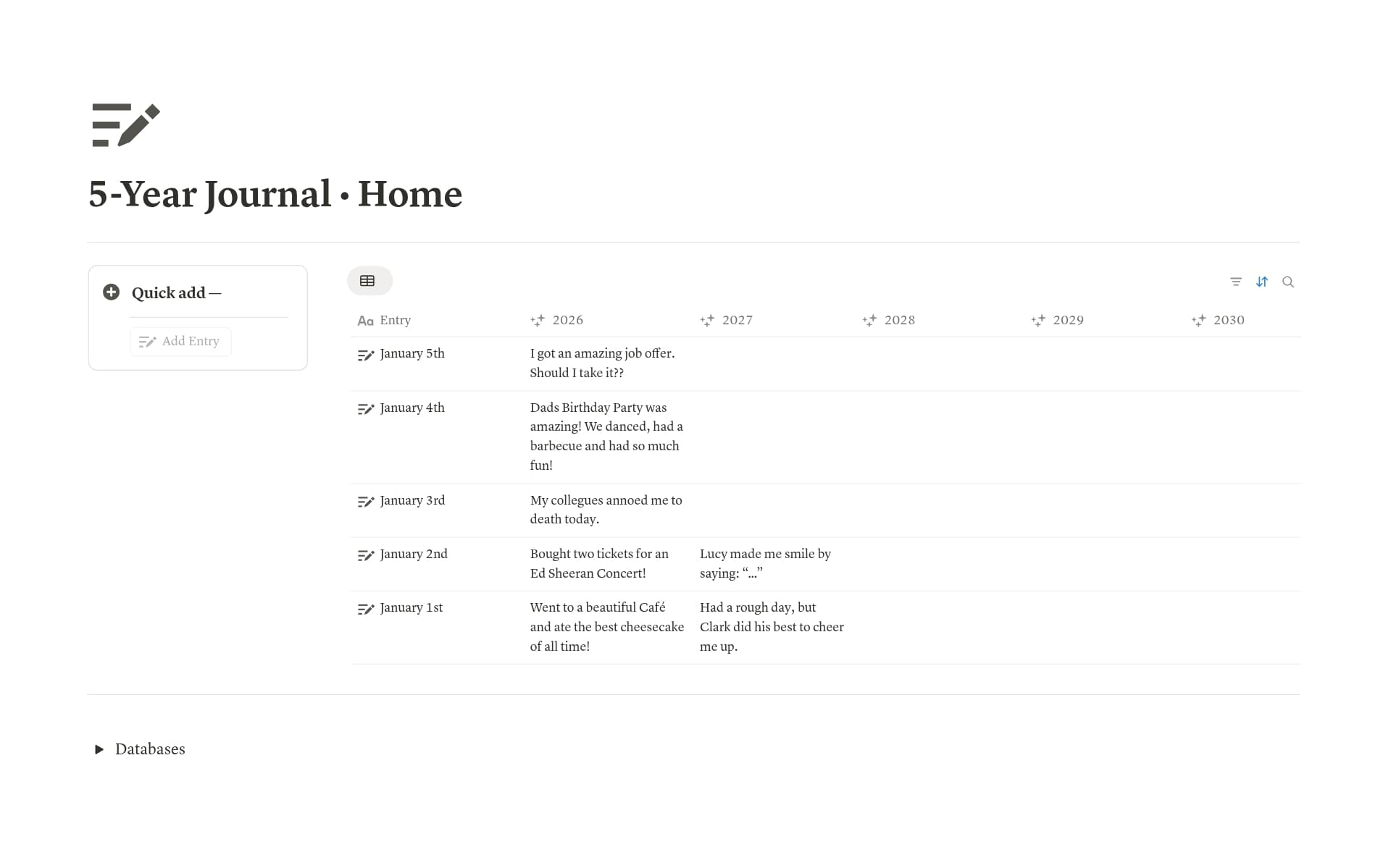 A template preview for 5-Year Journal