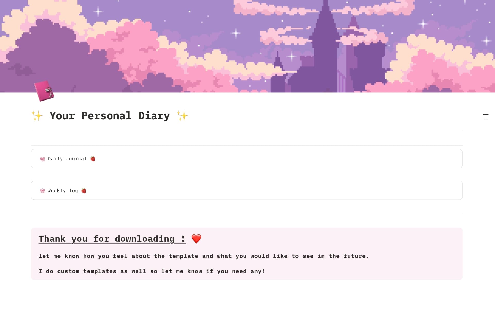 A template preview for cute pink aesthetic diary / journal