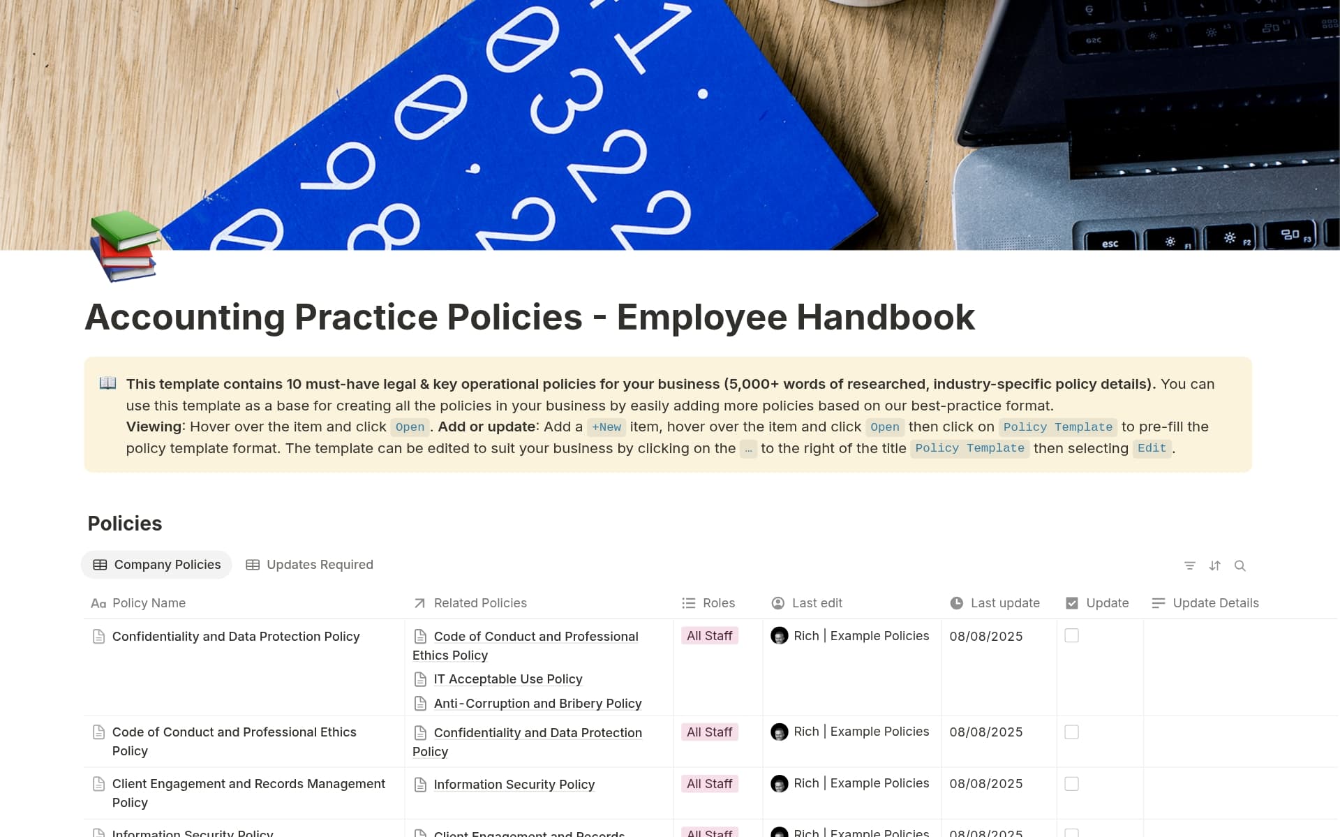 A template preview for Accounting Practice Policies - Employee Handbook