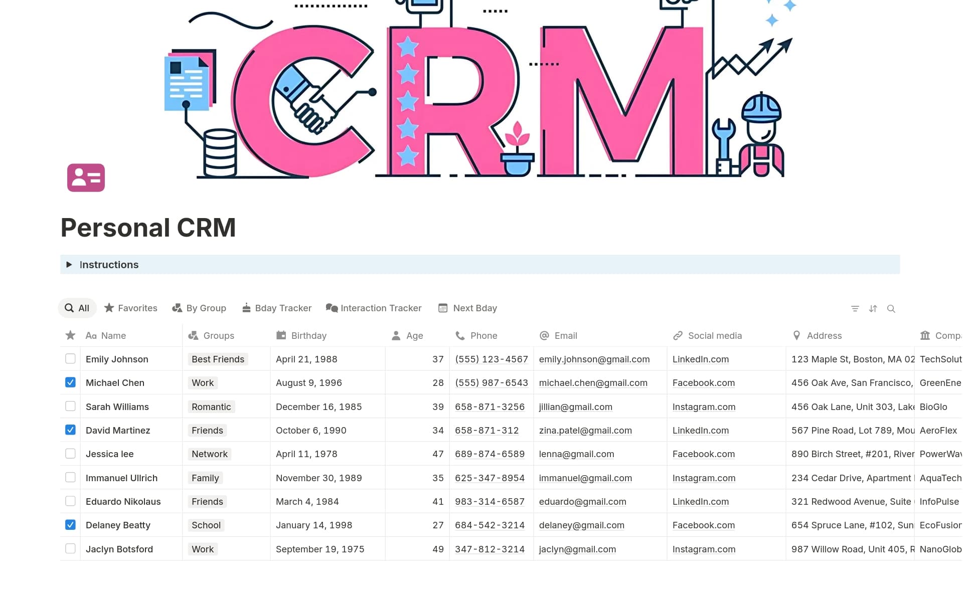 A template preview for Personal-CRM