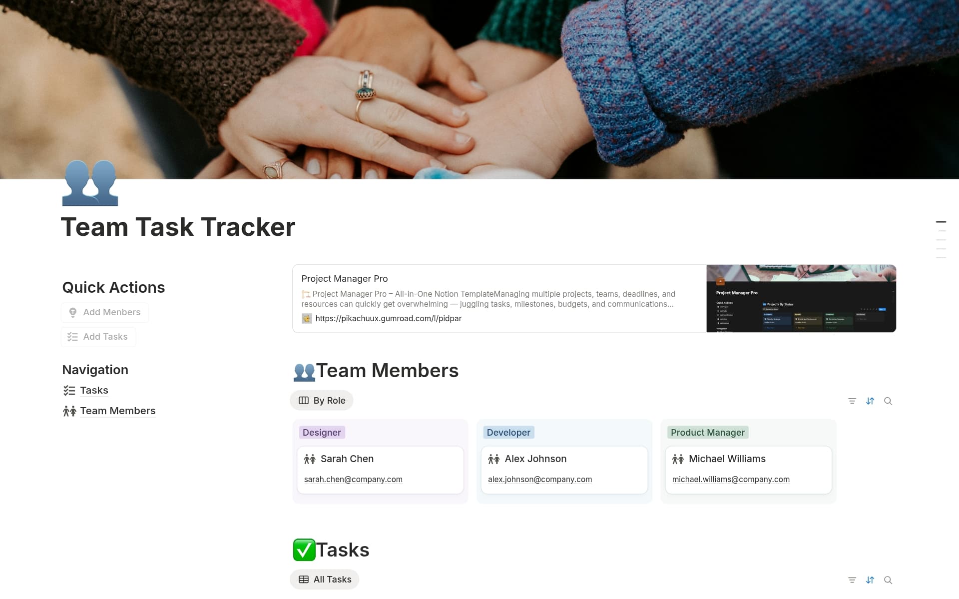 A template preview for Team Task Tracker
