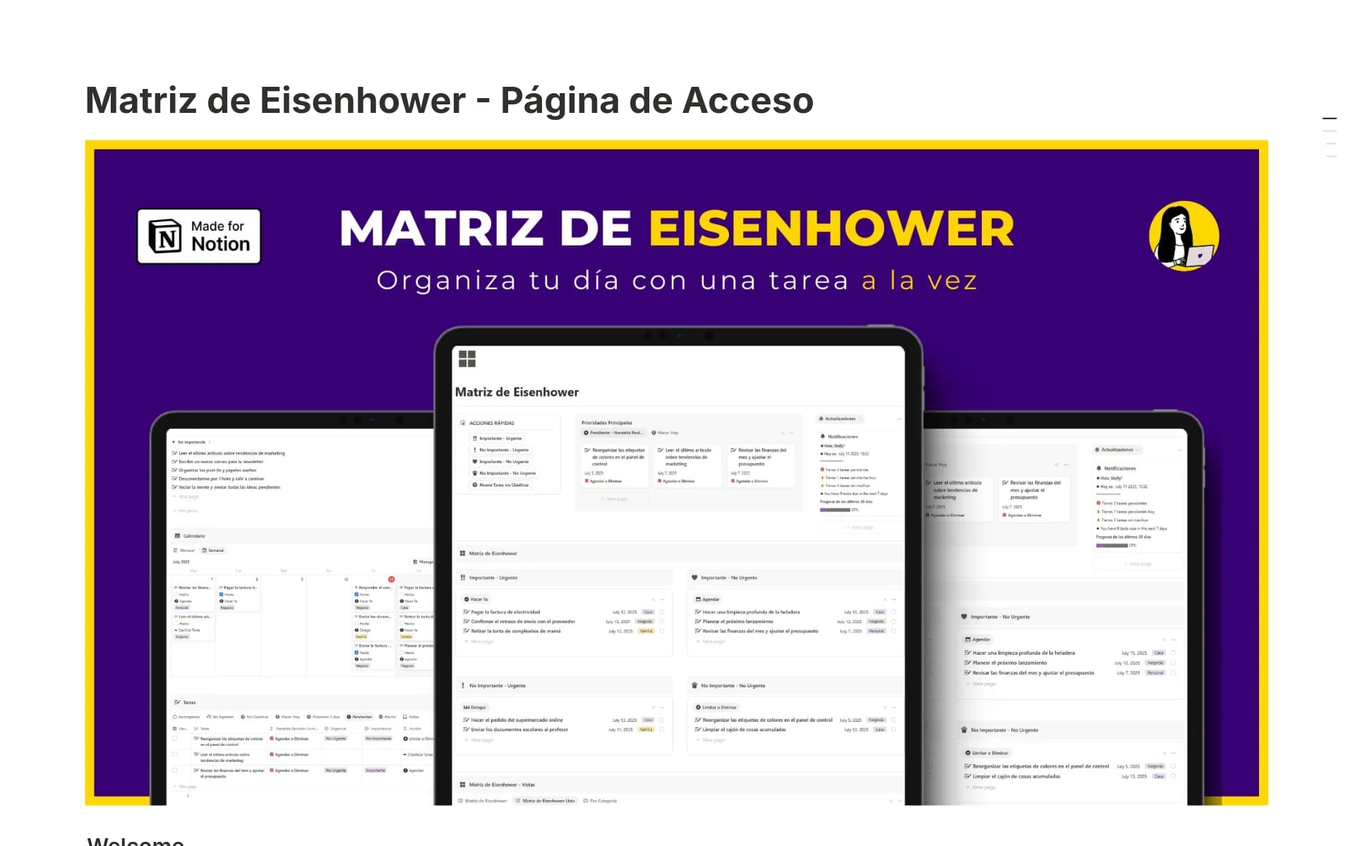 A template preview for Matriz de Eisenhower - Organizador de Tareas
