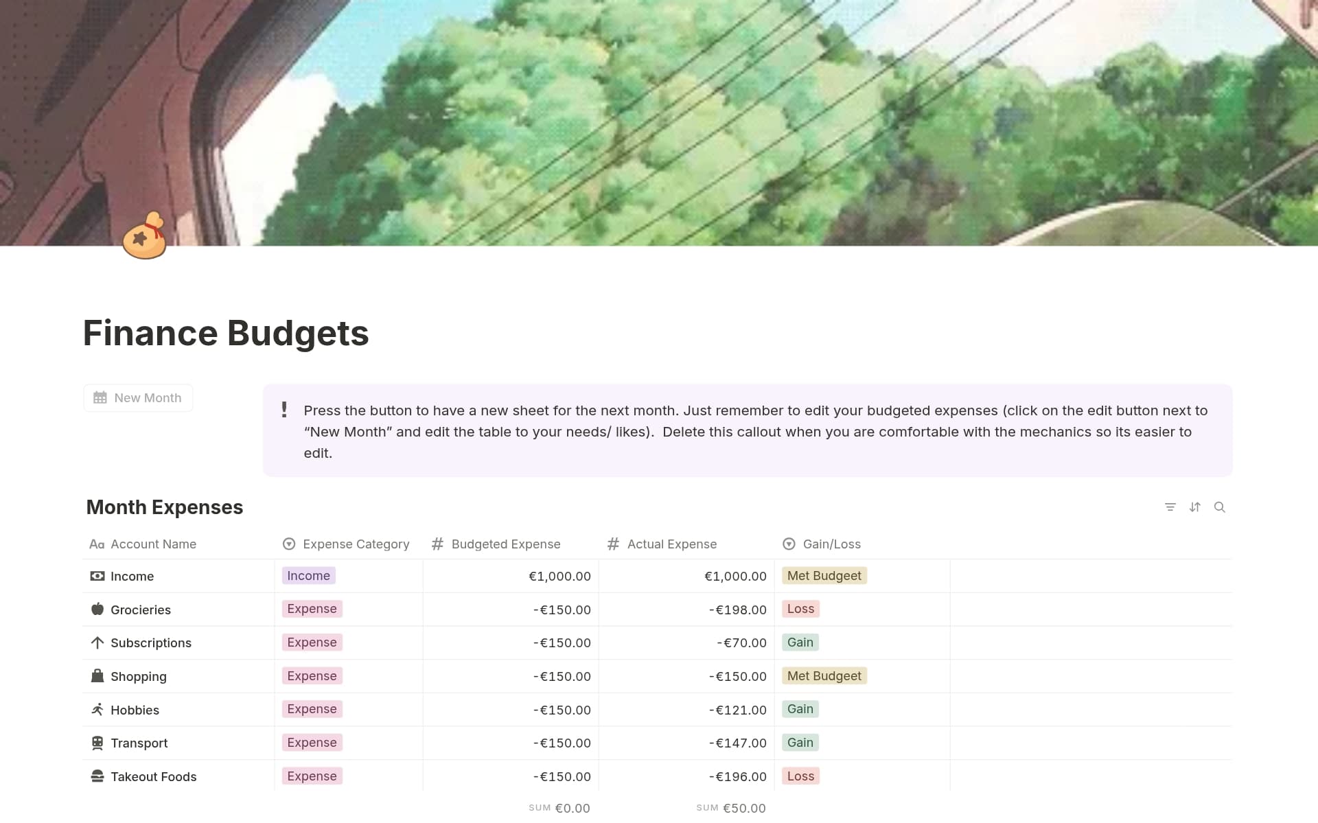 A template preview for FInance Budget