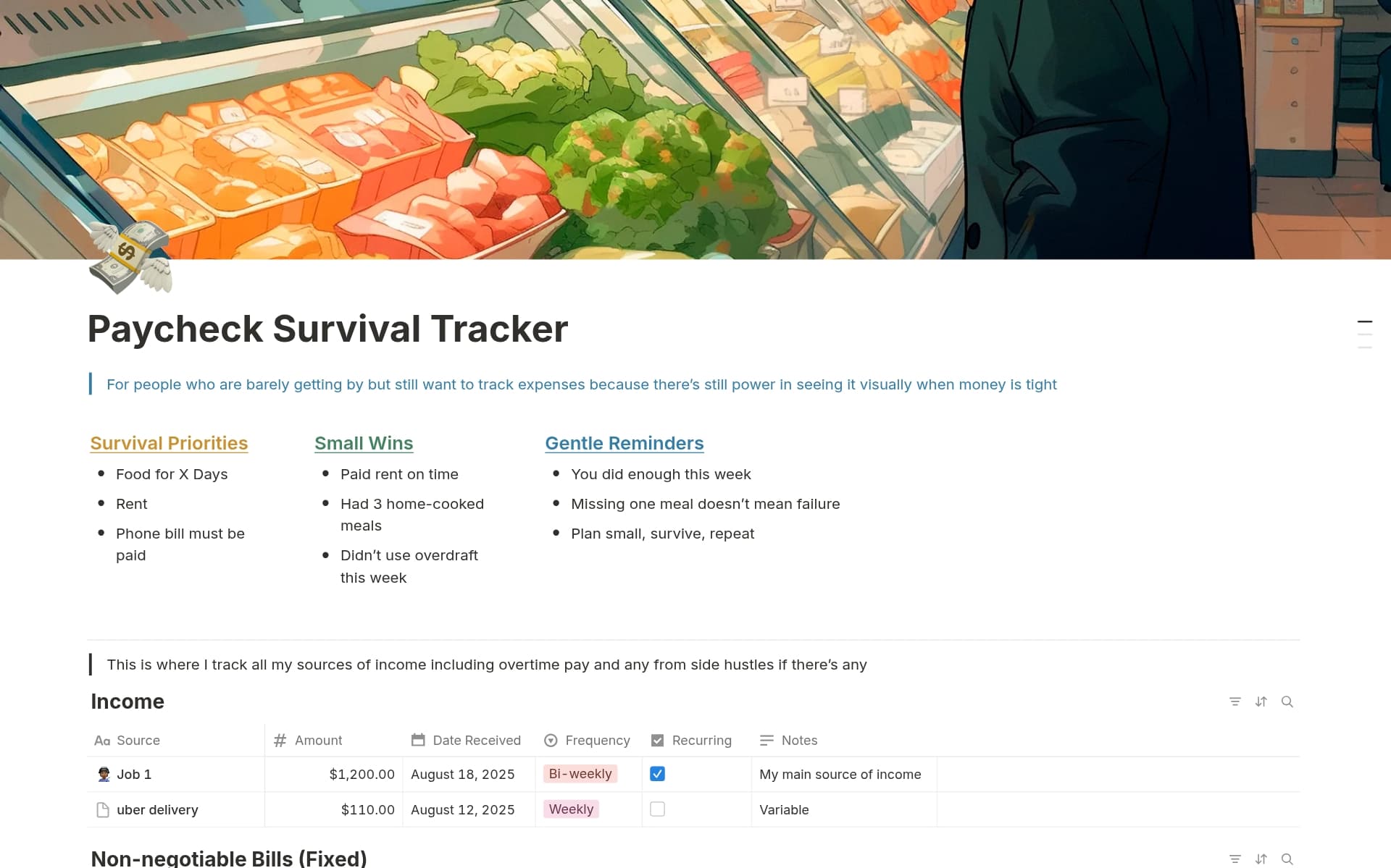 A template preview for Simple Paycheck Tracker