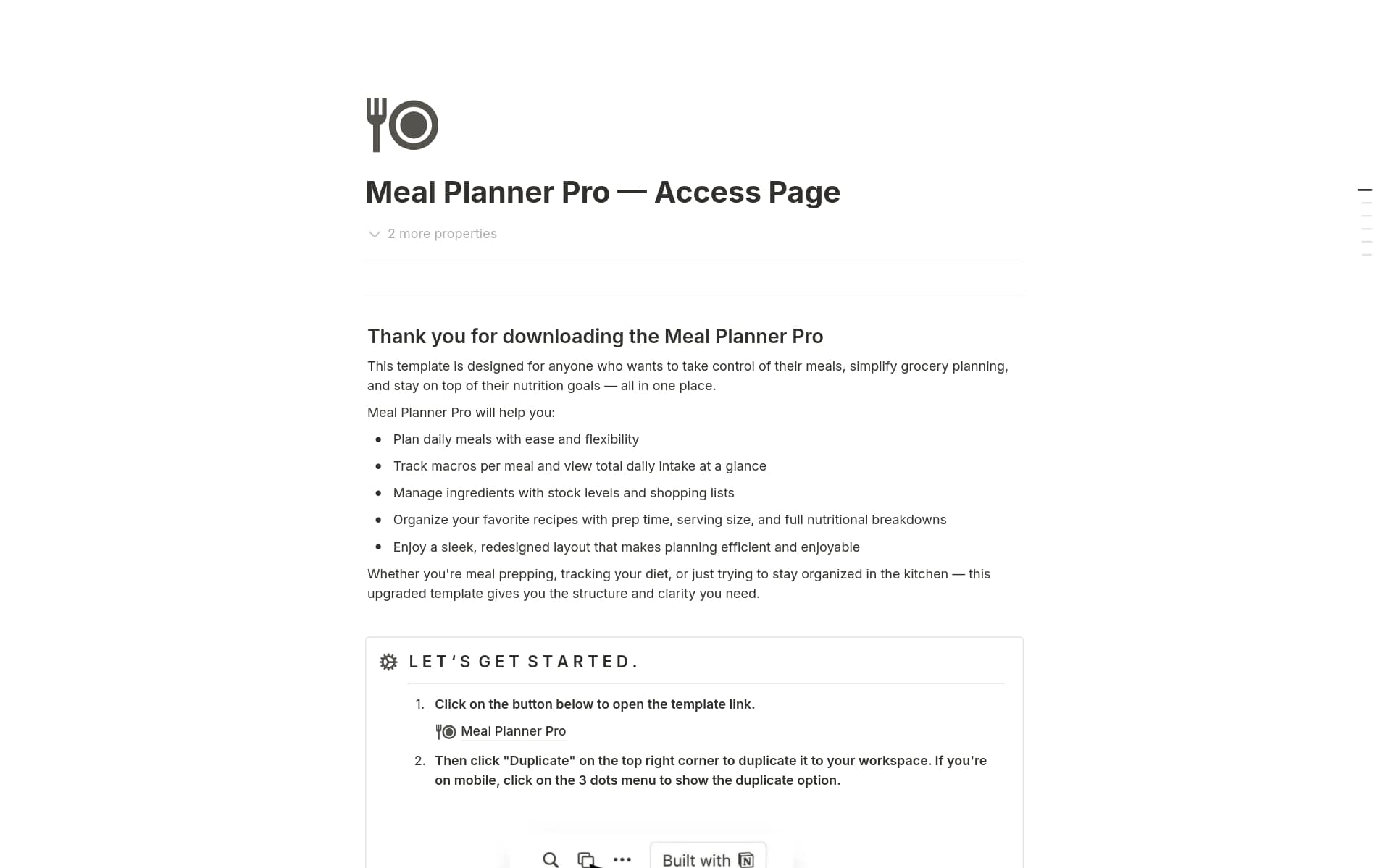Plan Smarter, Eat Better—All in One Place
Tired of juggling recipes, grocery lists, and macros across different apps (or your brain)? Meal Planner v2 is your all-in-one Notion system for organizing meals, tracking nutrition, managing ingredients, and simplifying your ent