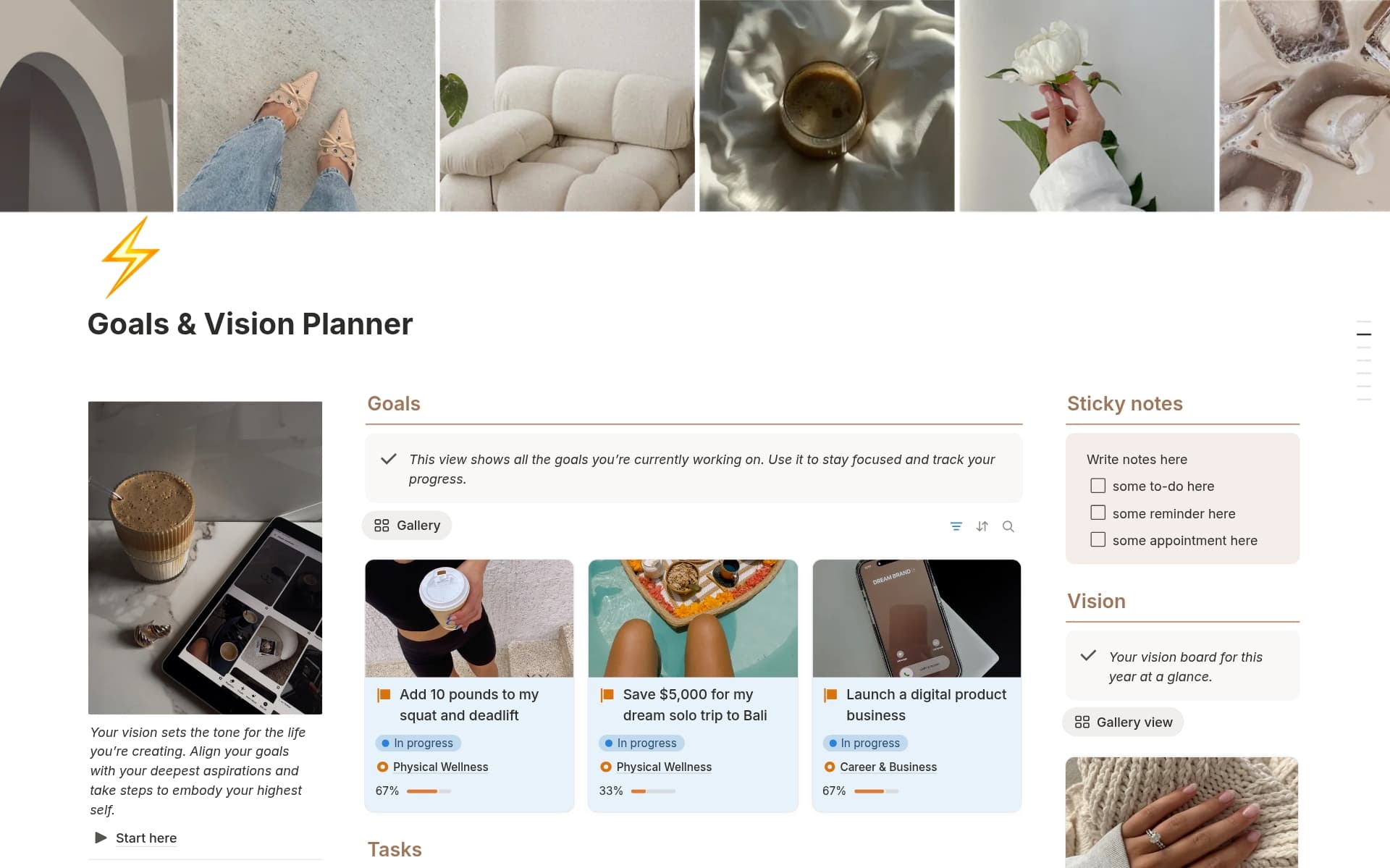 A template preview for Goals & Vision Planner