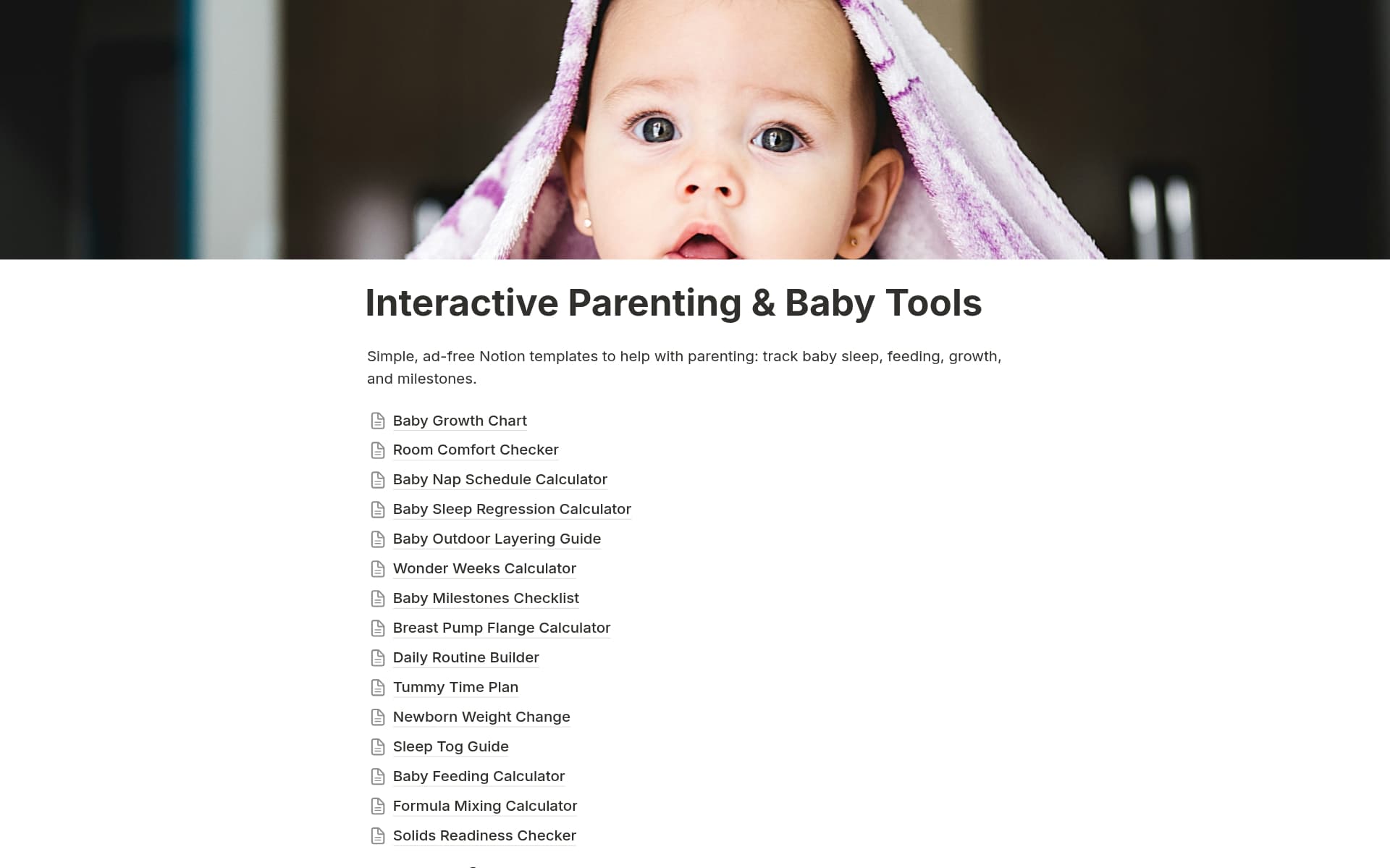 A template preview for Interactive Parenting & Baby Tools (Set of 15)