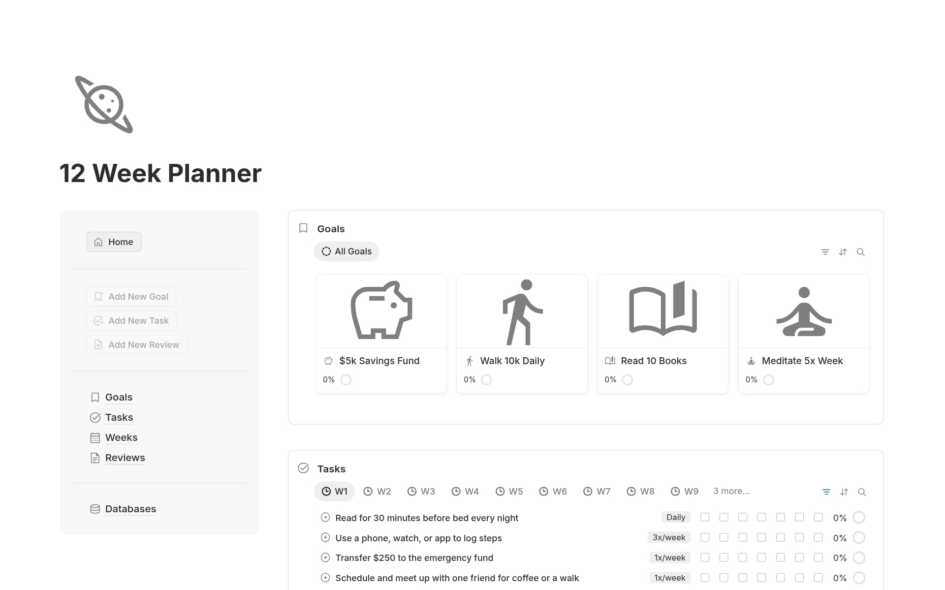 A template preview for 12 Week Planner