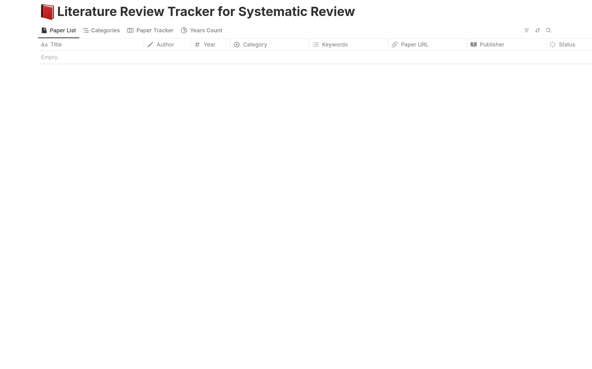 A template preview for Literature Review Tracker for Systematic Review