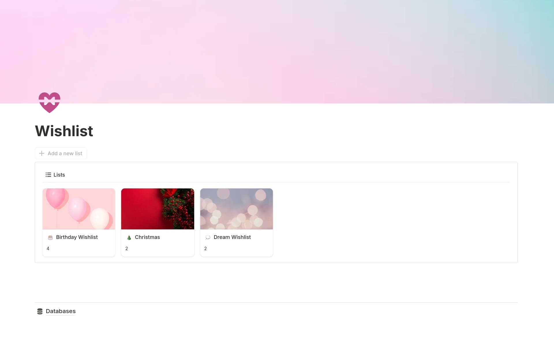 A template preview for Wishlist