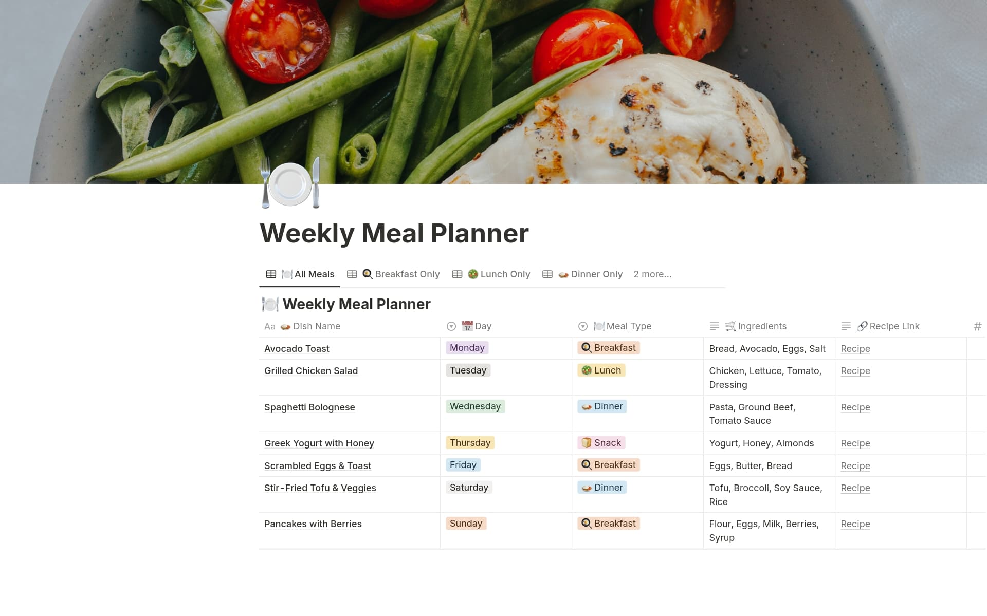 A template preview for Weekly Meal Planner