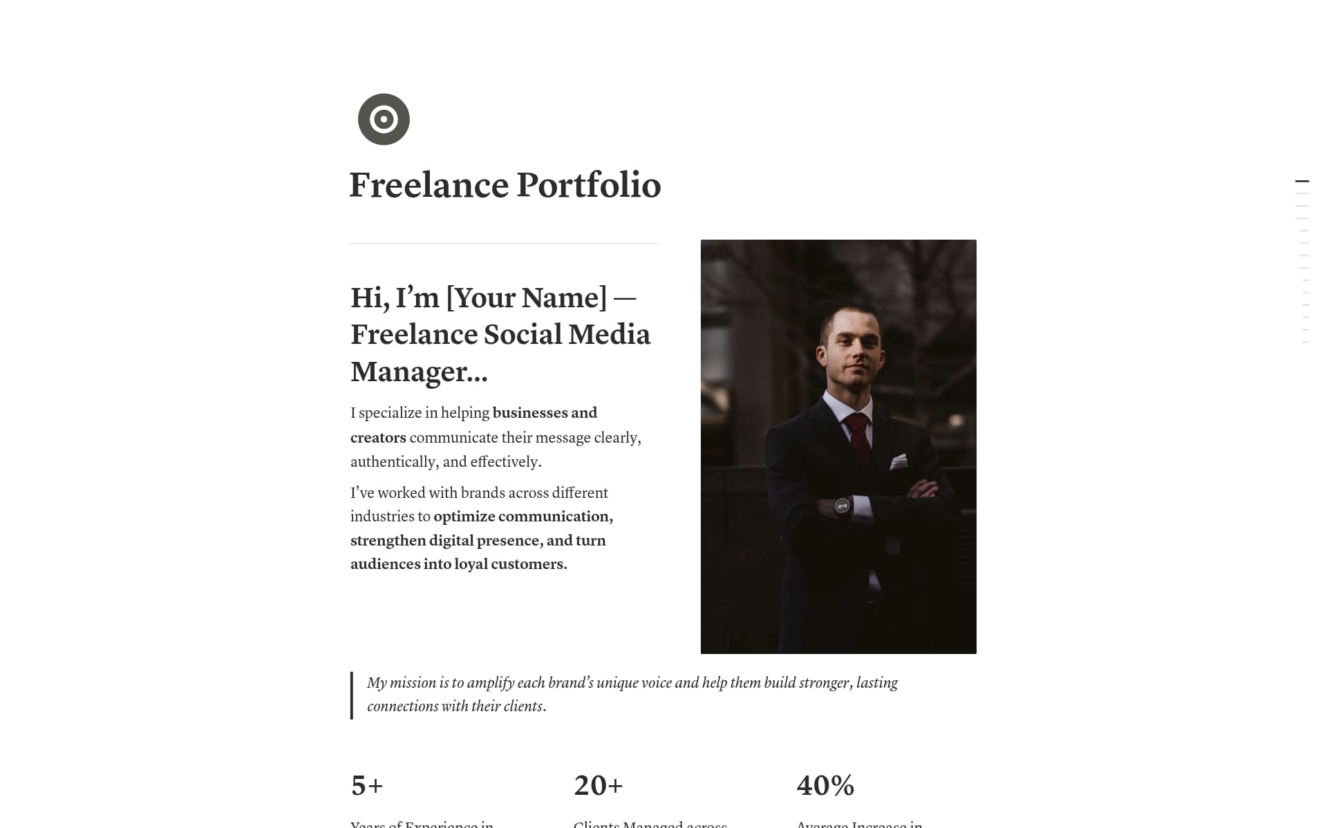 A template preview for Social Media Manager/ Freelance Portfolio