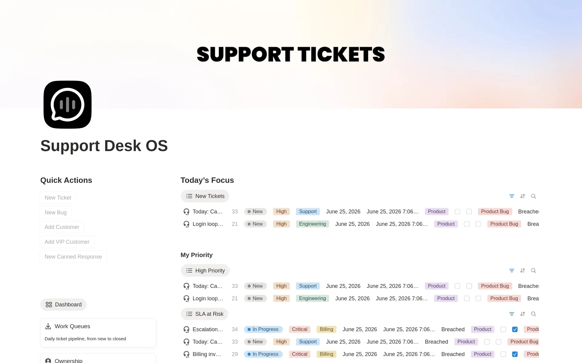 Support Desk OS template preview