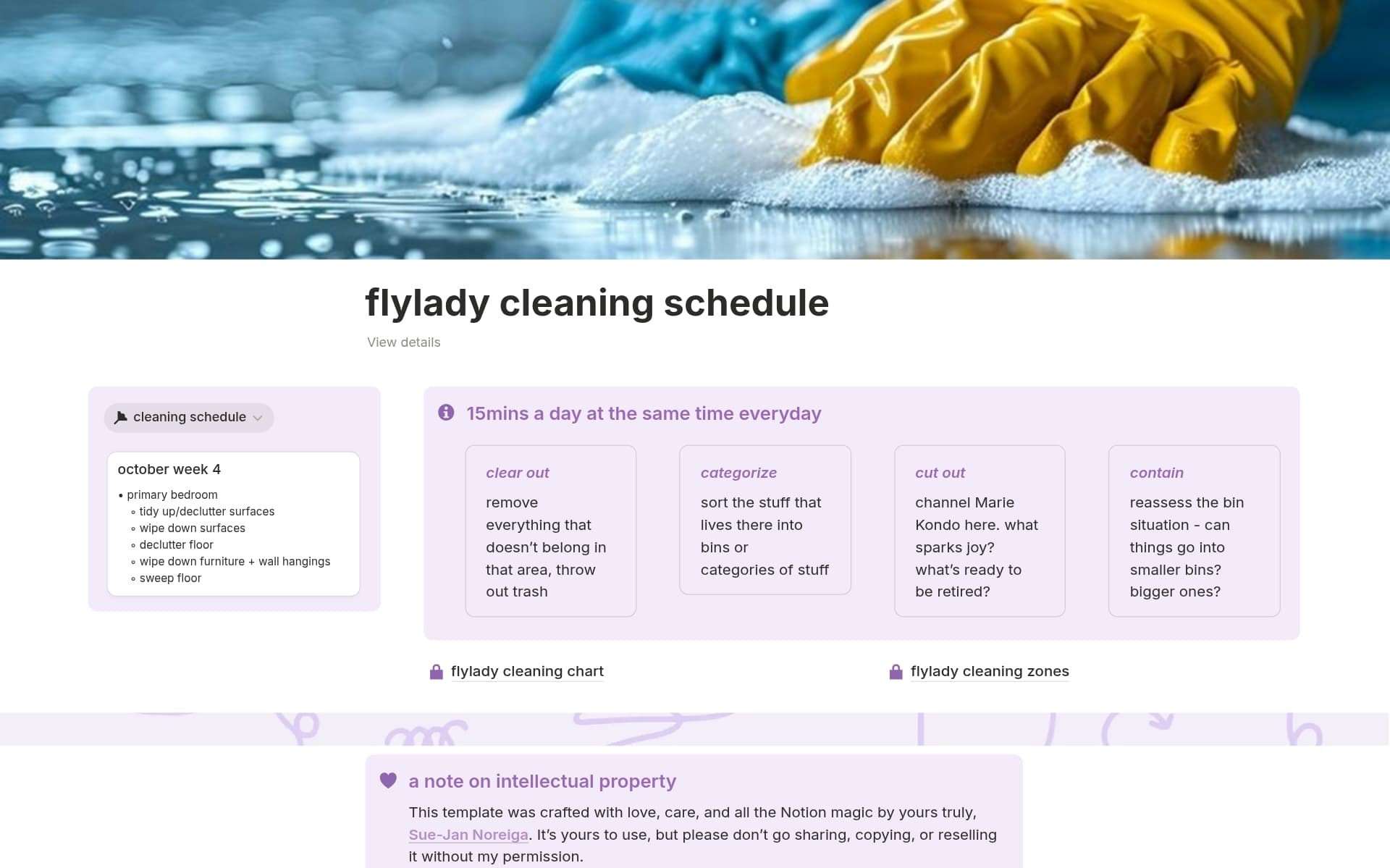 A template preview for flylady cleaning schedule