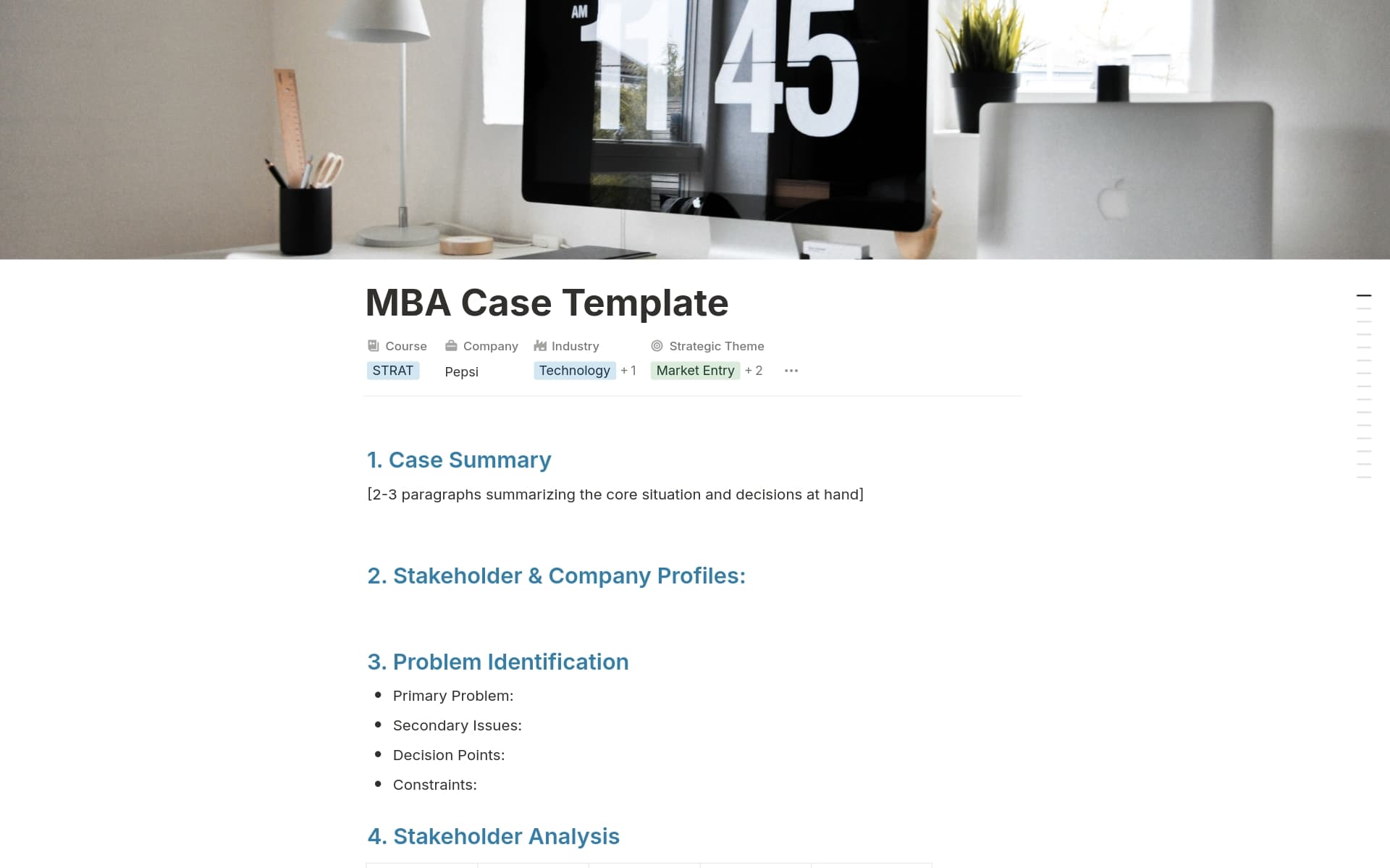 A template preview for MBA Case
