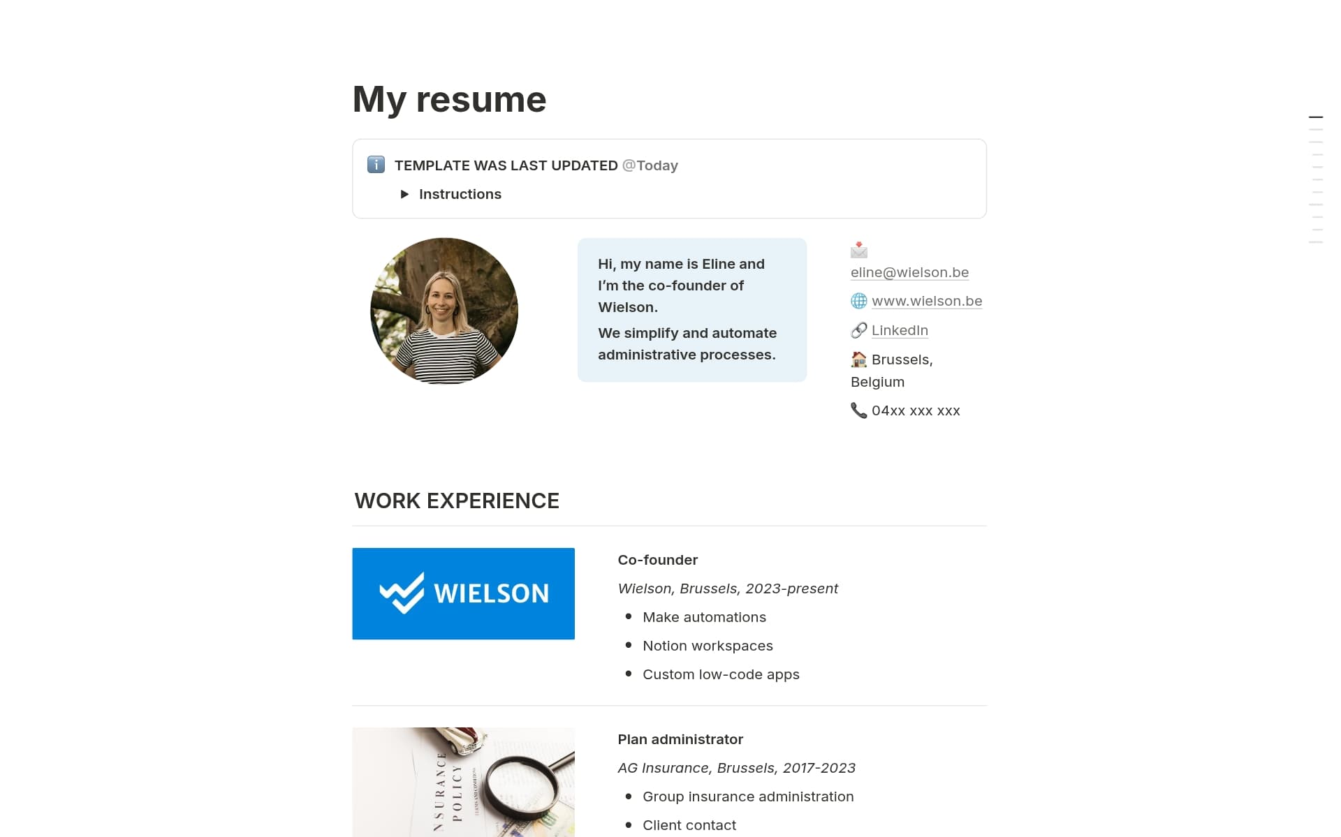 A template preview for Online resume
