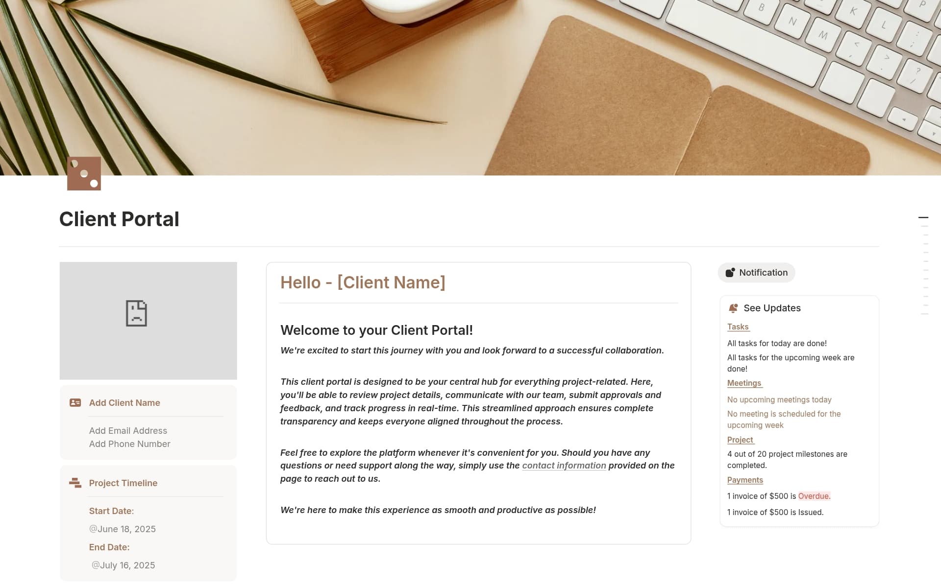 A template preview for Client Portal for Freelancers | VAs
